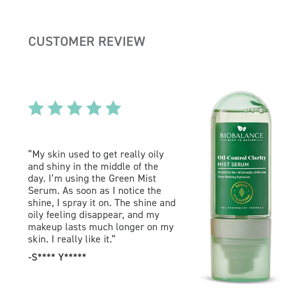BIO BALANCE Oil Control Clarity Mist Serum  – riebalų išsiskyrimą reguliuojanti veido dulksna-serumas