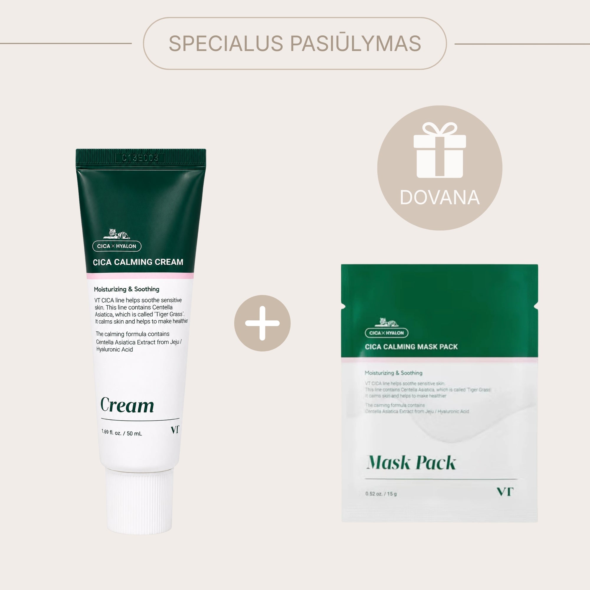 VT COSMETICS Cica Calming Cream - drėkinantis ir raminantis veido kremas + DOVANA