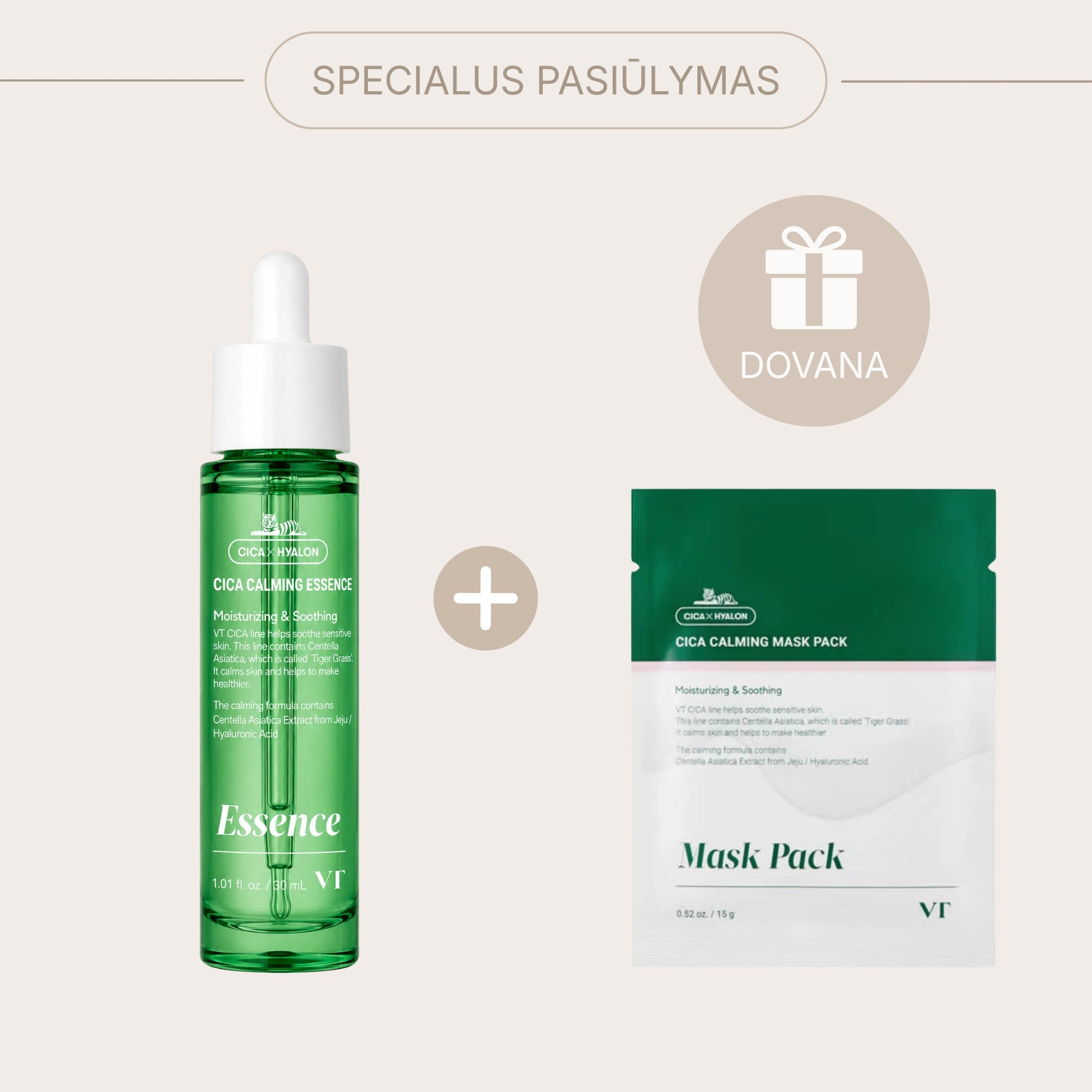 VT COSMETICS Cica Calming Essence - raminantis veido serumas-esencija + DOVANA
