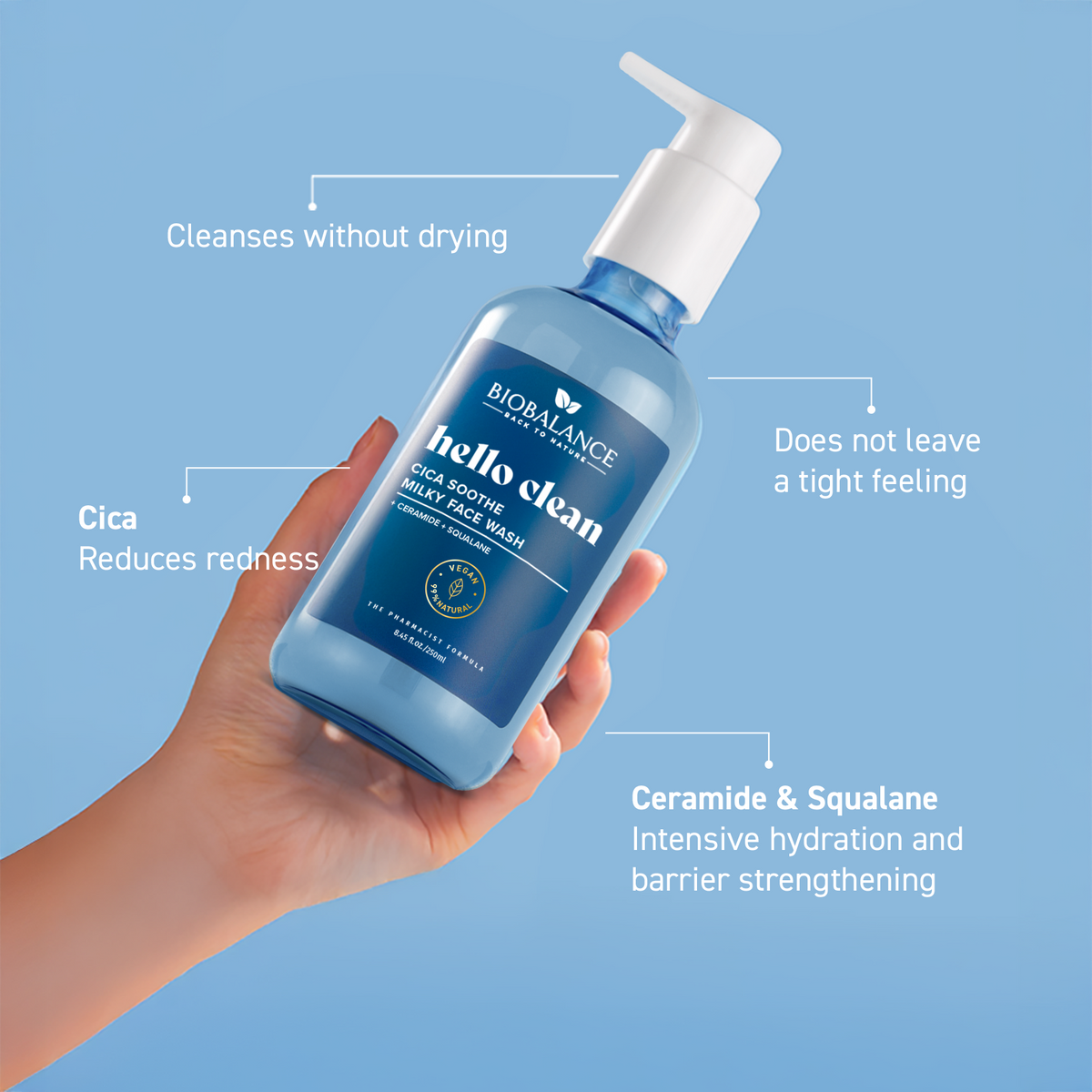 BIO BALANCE Hello Clean Cica Soothe Milky Face Wash – raminantis ir drėkinantis kreminis veido prausiklis