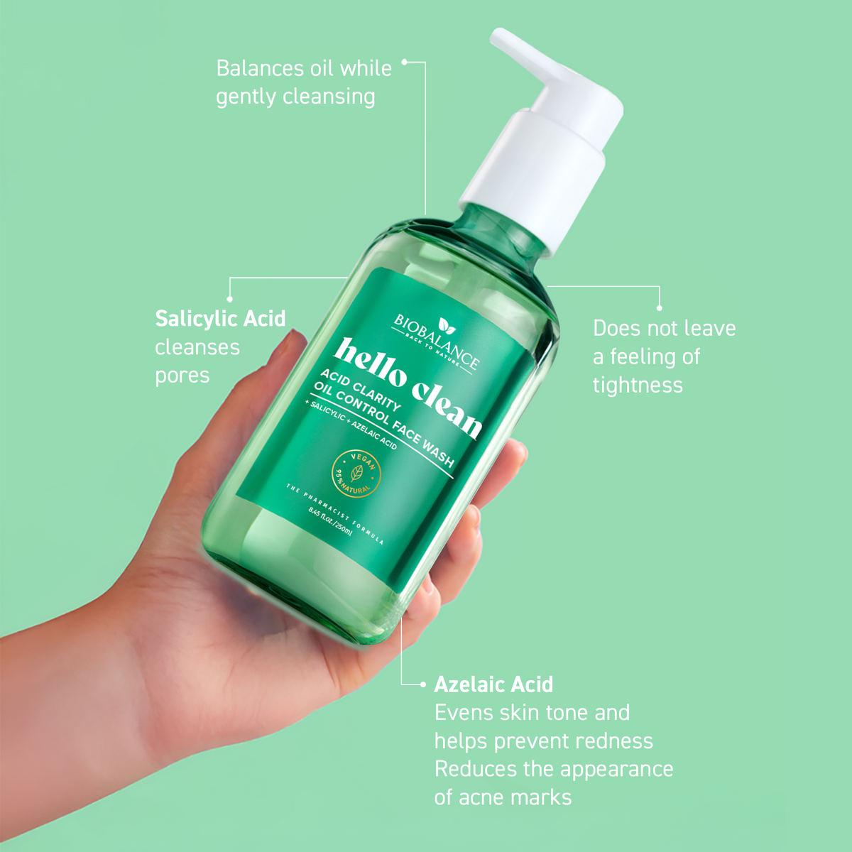 BIO BALANCE Hello Clean Acid Clarity Oil Control Face Wash – riebalų balansą reguliuojantis veido prausiklis
