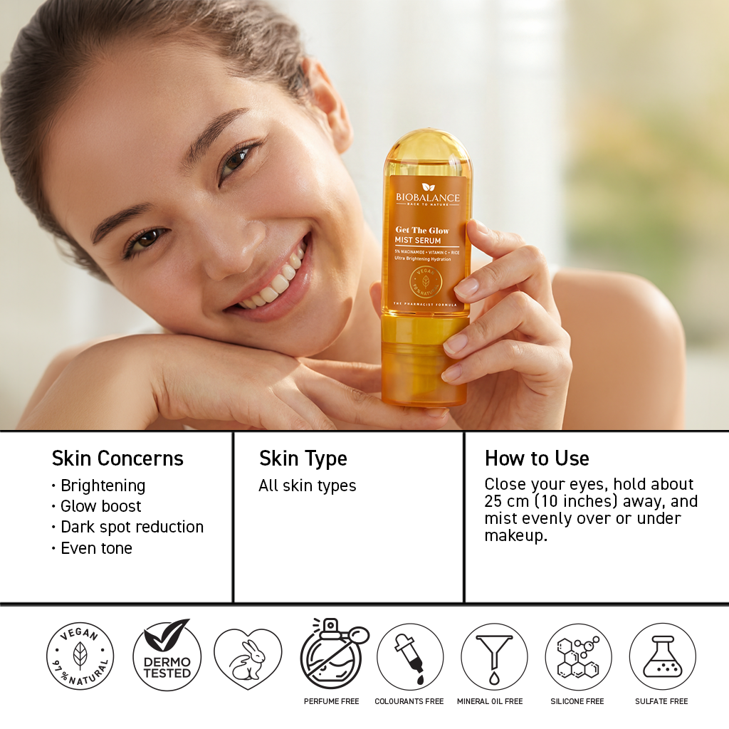 BIO BALANCE Get The Glow Mist Serum  – švytėjimo suteikianti veido dulksna-serumas