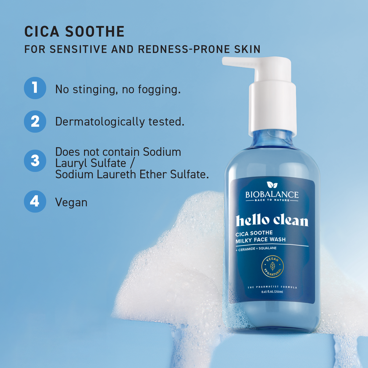 BIO BALANCE Hello Clean Cica Soothe Milky Face Wash – raminantis ir drėkinantis kreminis veido prausiklis