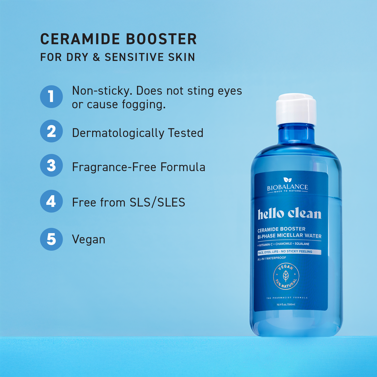BIO BALANCE Hello Clean BI-PHASE  – dvifazis micelinis vanduo su keramidais
