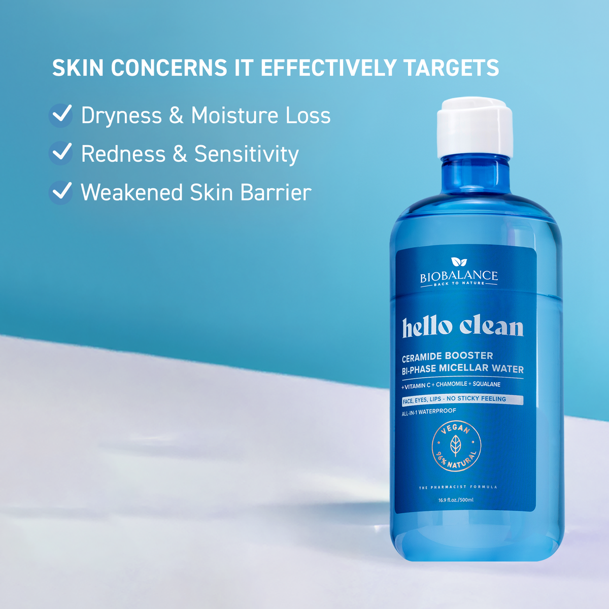 BIO BALANCE Hello Clean BI-PHASE  – dvifazis micelinis vanduo su keramidais
