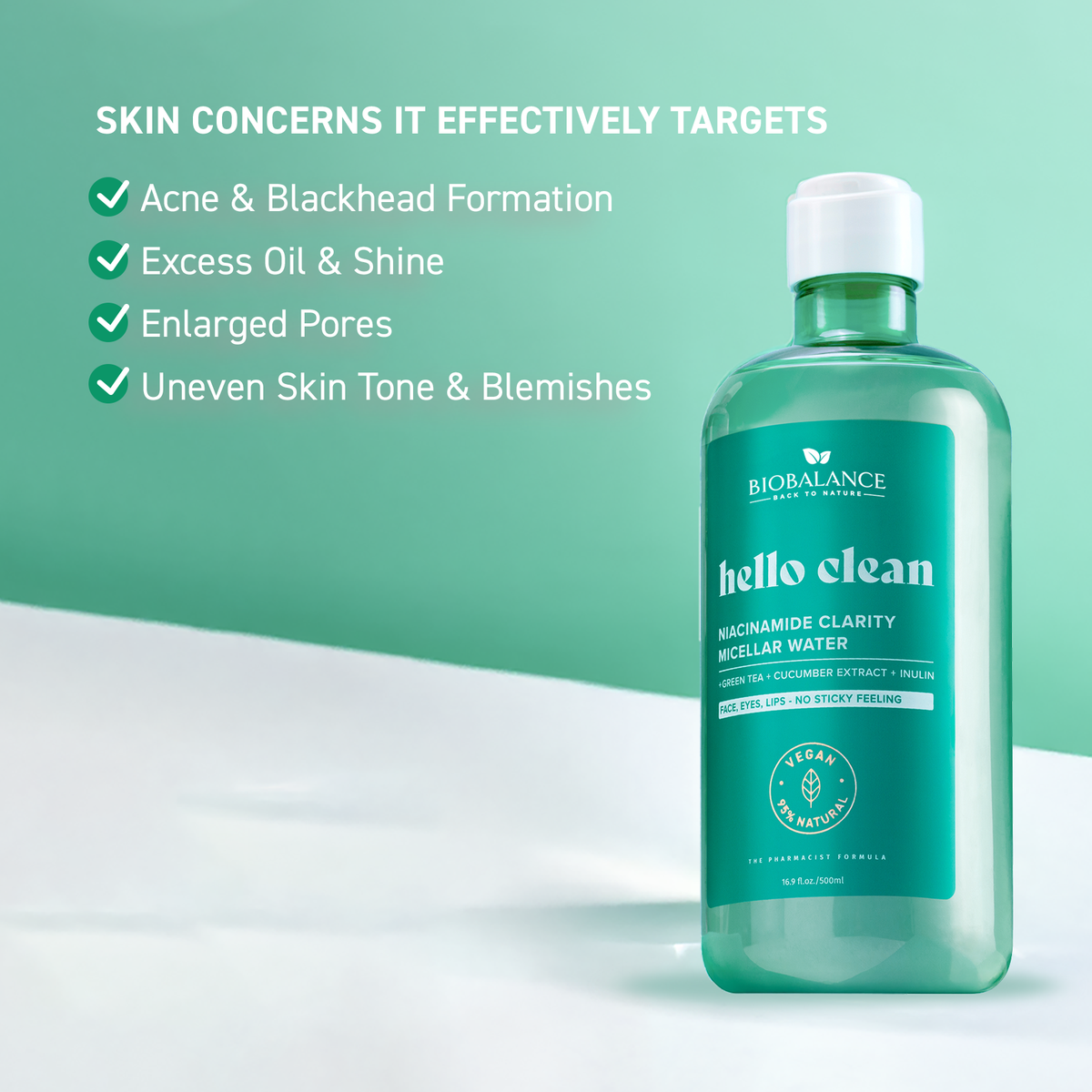 BIO BALANCE Hello Clean Niacinamide Clarity – valomasis micelinis vanduo su niacinamidu