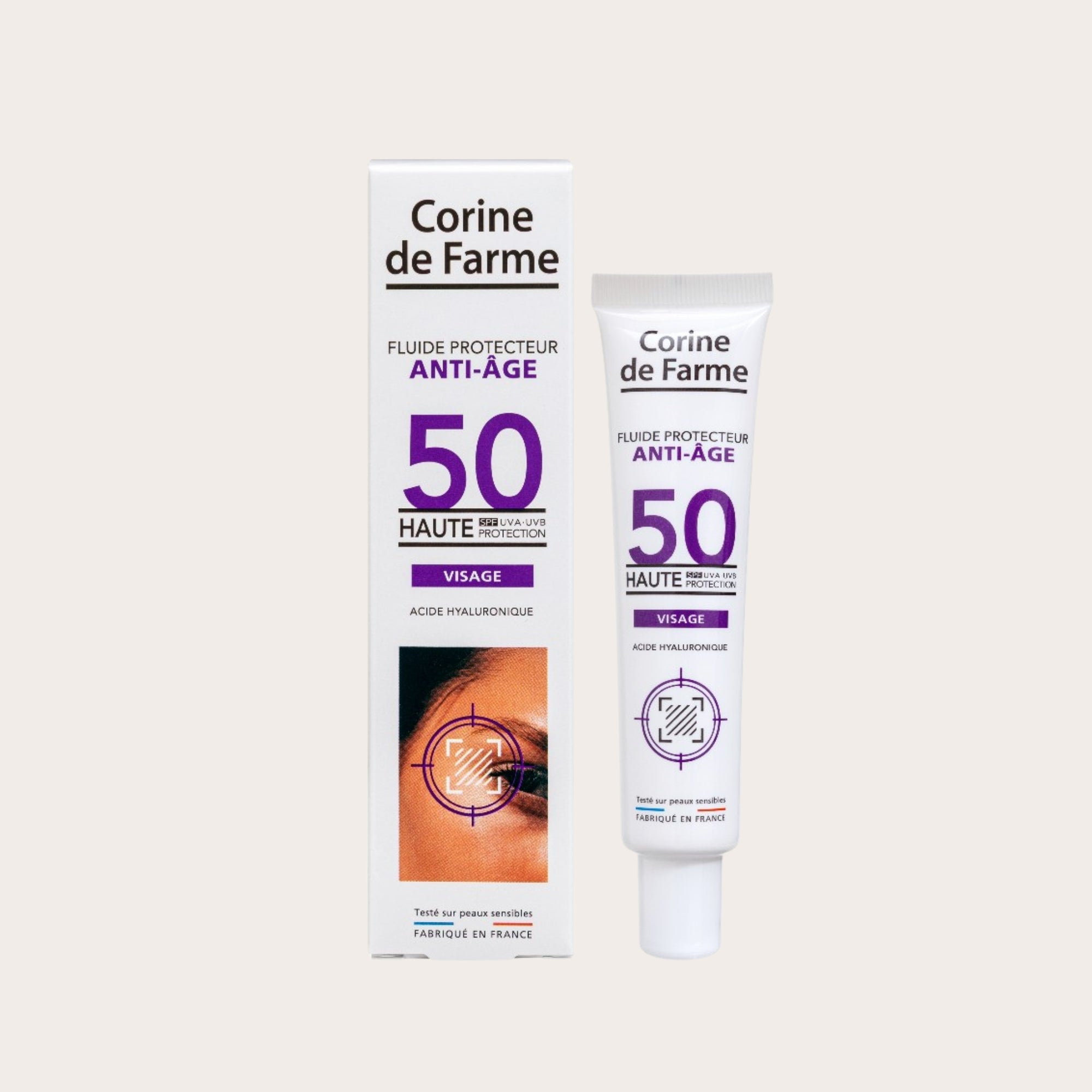 CORINE DE FARME Anti-Age Protective Fluid SPF50 – apsauga nuo saulės su senėjimą stabdančiu poveikiu SPF50