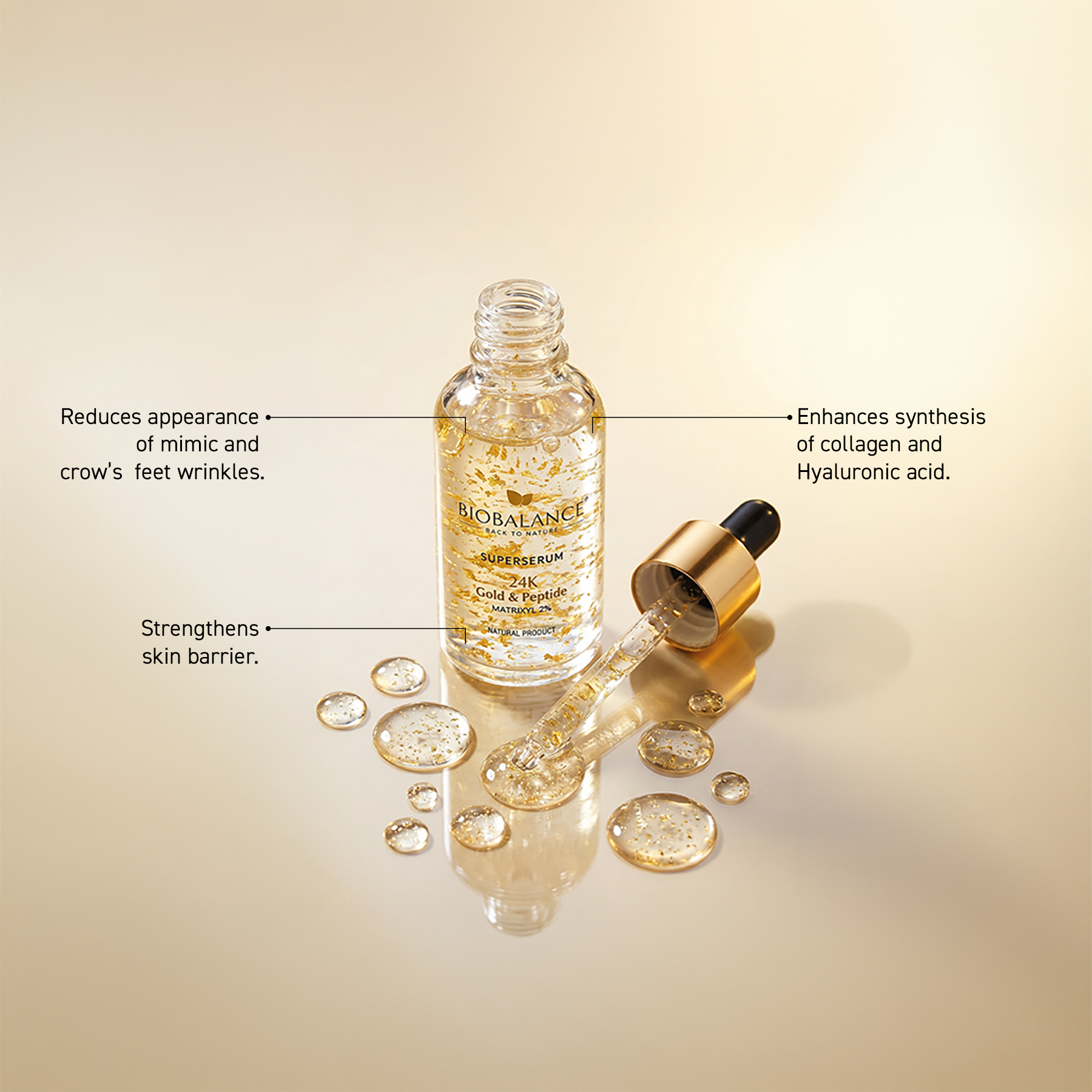 BIO BALANCE Gold &amp; Peptide 24K - raukšles mažinantis veido serumas