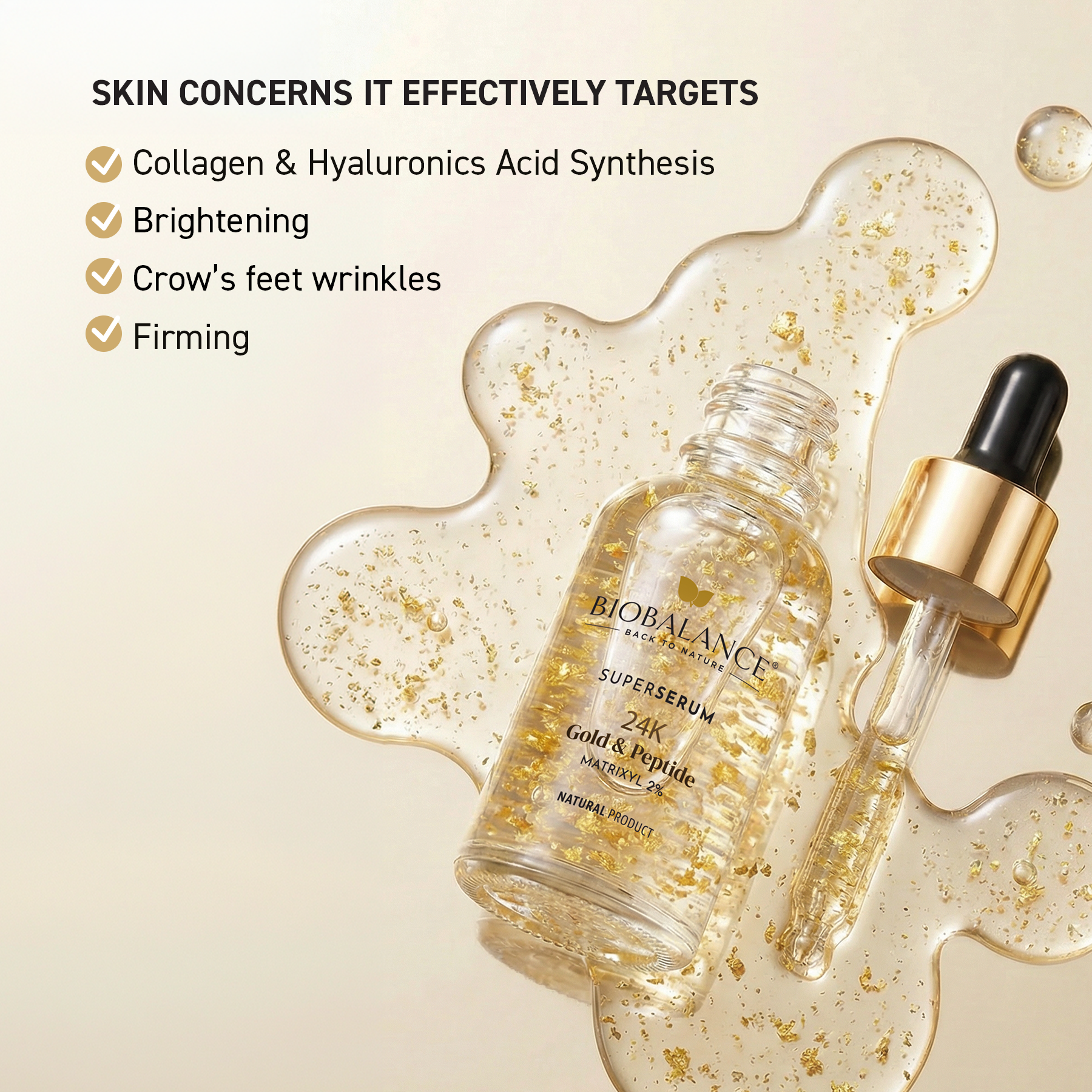 BIO BALANCE Gold &amp; Peptide 24K - raukšles mažinantis veido serumas