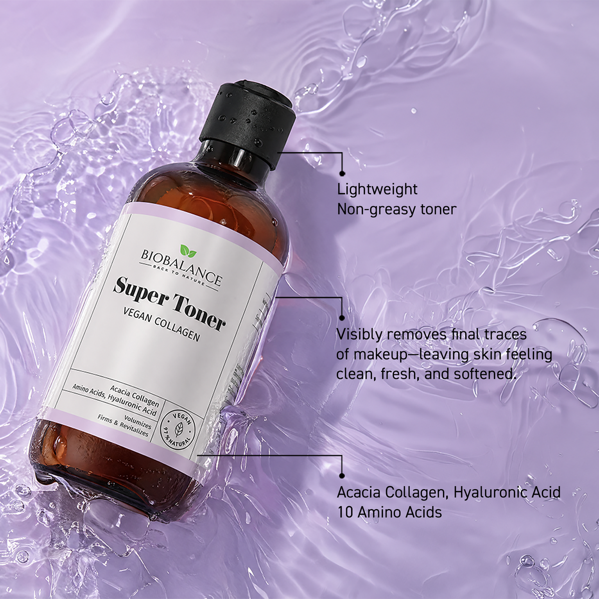 BIO BALANCE Super Toner Vegan Collagen – veganiškas veido tonikas su kolagenu