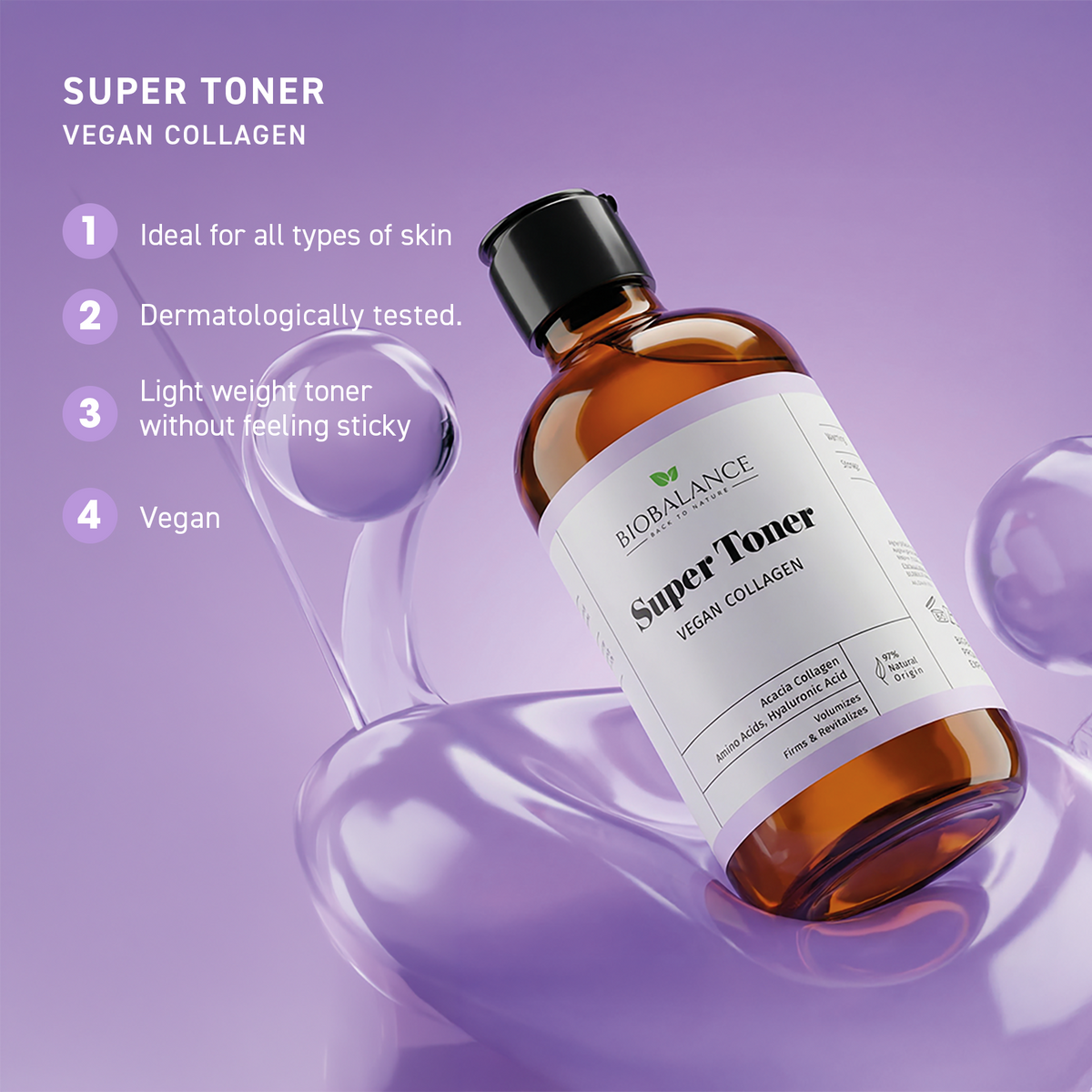 BIO BALANCE Super Toner Vegan Collagen – veganiškas veido tonikas su kolagenu