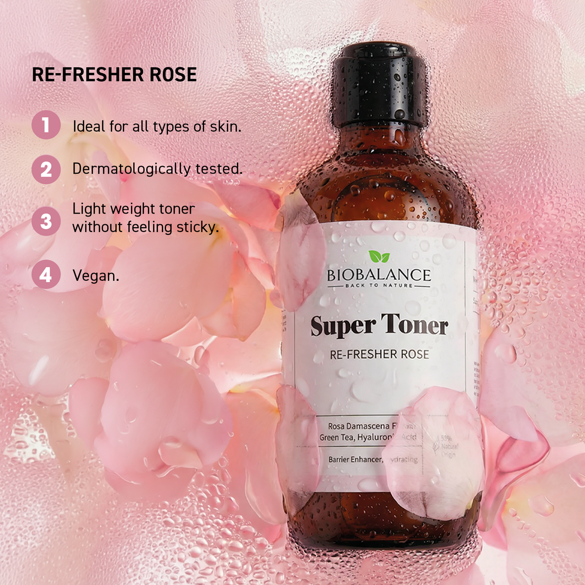 BIO BALANCE Super Toner Refresher Rose  – gaivinantis veido tonikas