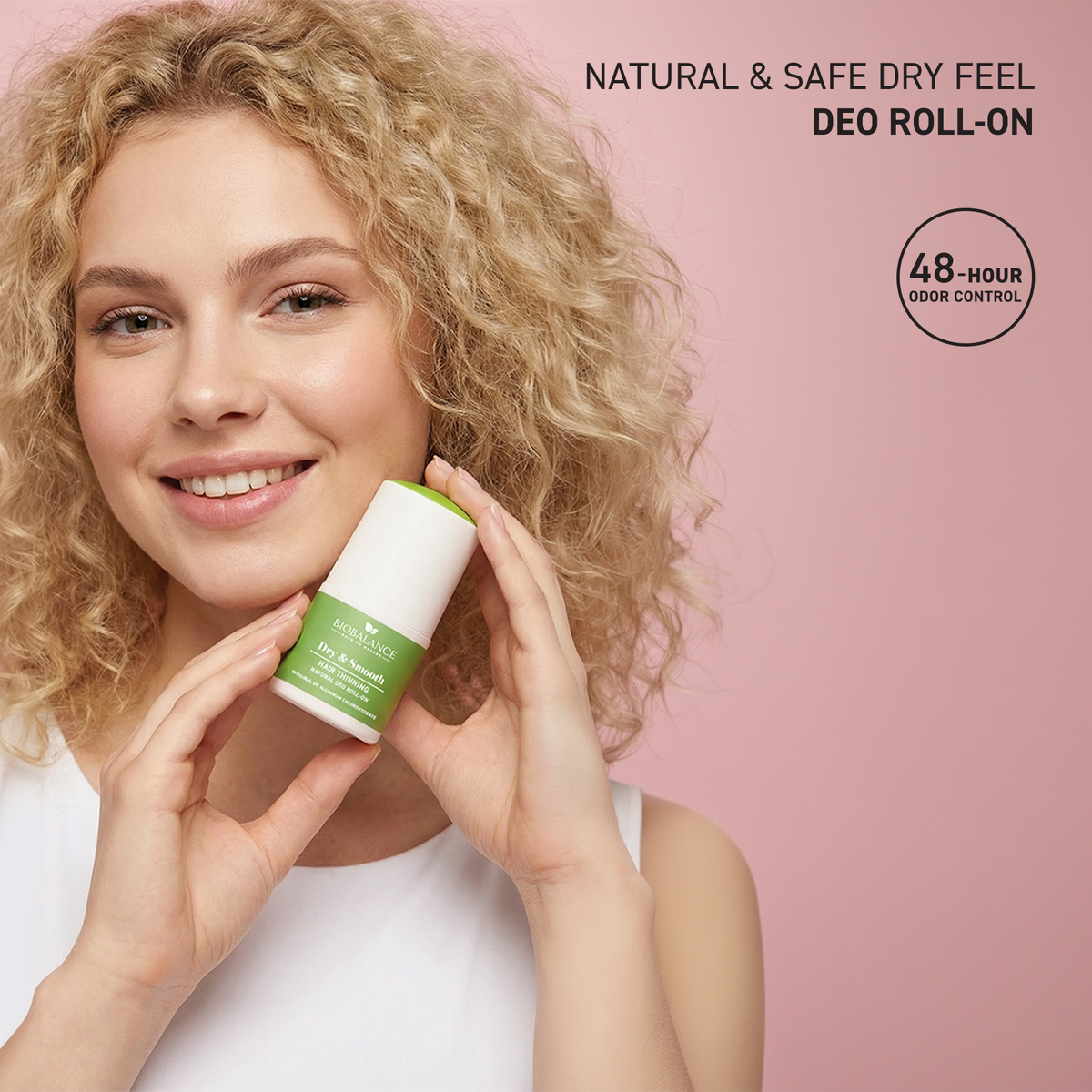BIO BALANCE DRY &amp; SMOOTH – natūralus plaukelius retinantis rutulinis dezodorantas
