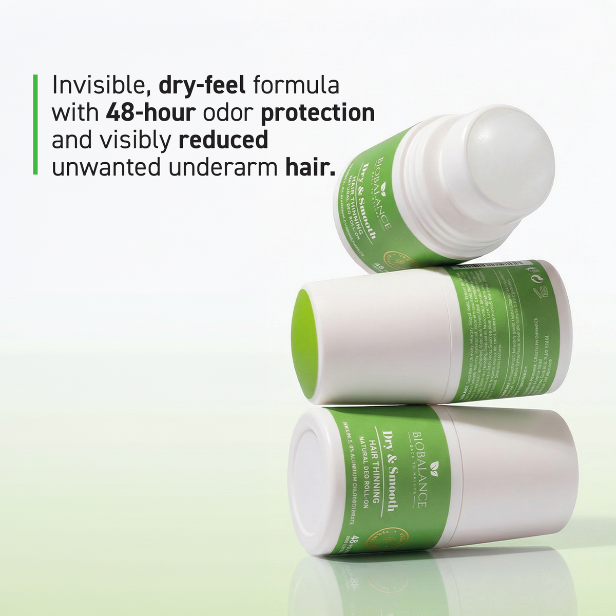 BIO BALANCE DRY &amp; SMOOTH – natūralus plaukelius retinantis rutulinis dezodorantas