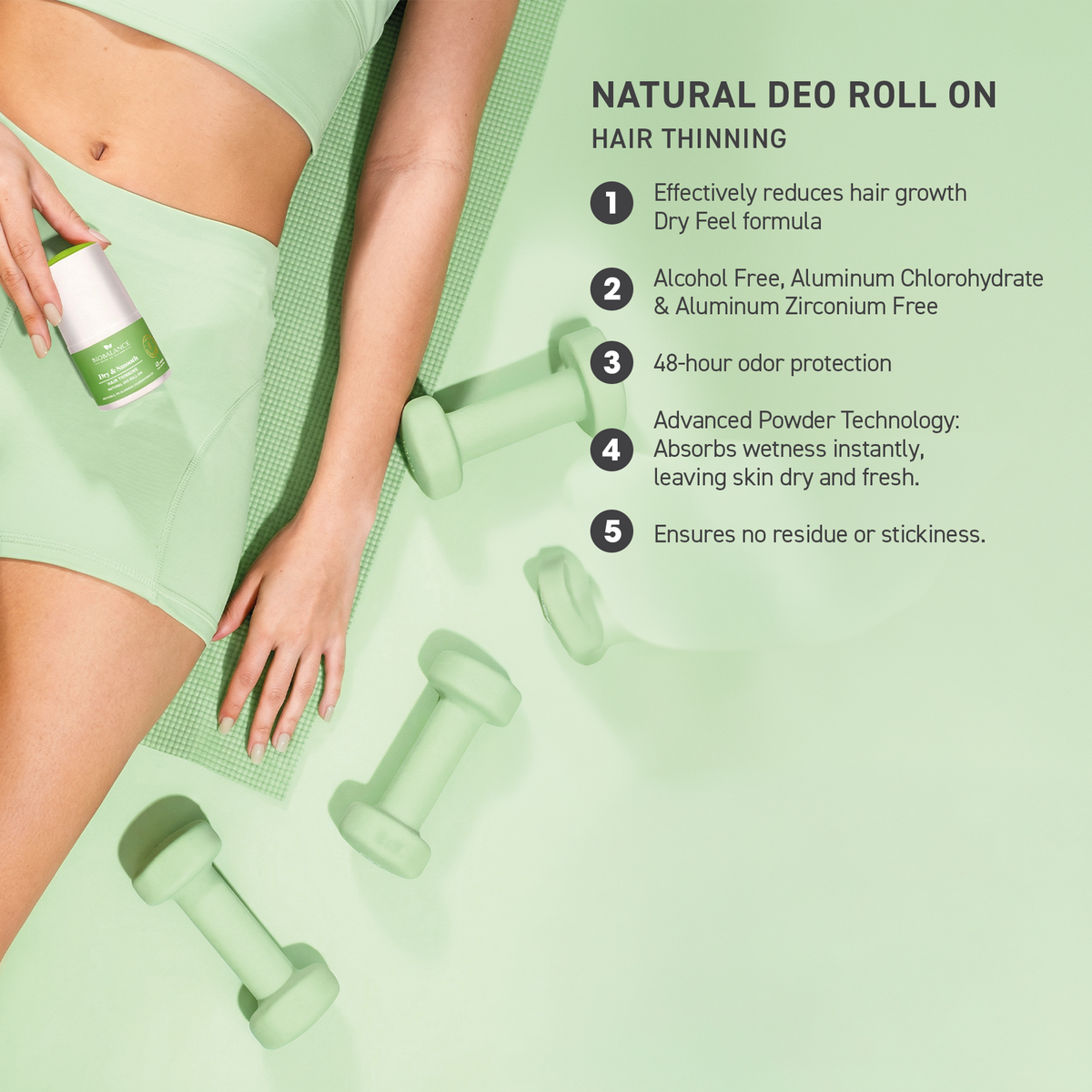 BIO BALANCE DRY &amp; SMOOTH – natūralus plaukelius retinantis rutulinis dezodorantas