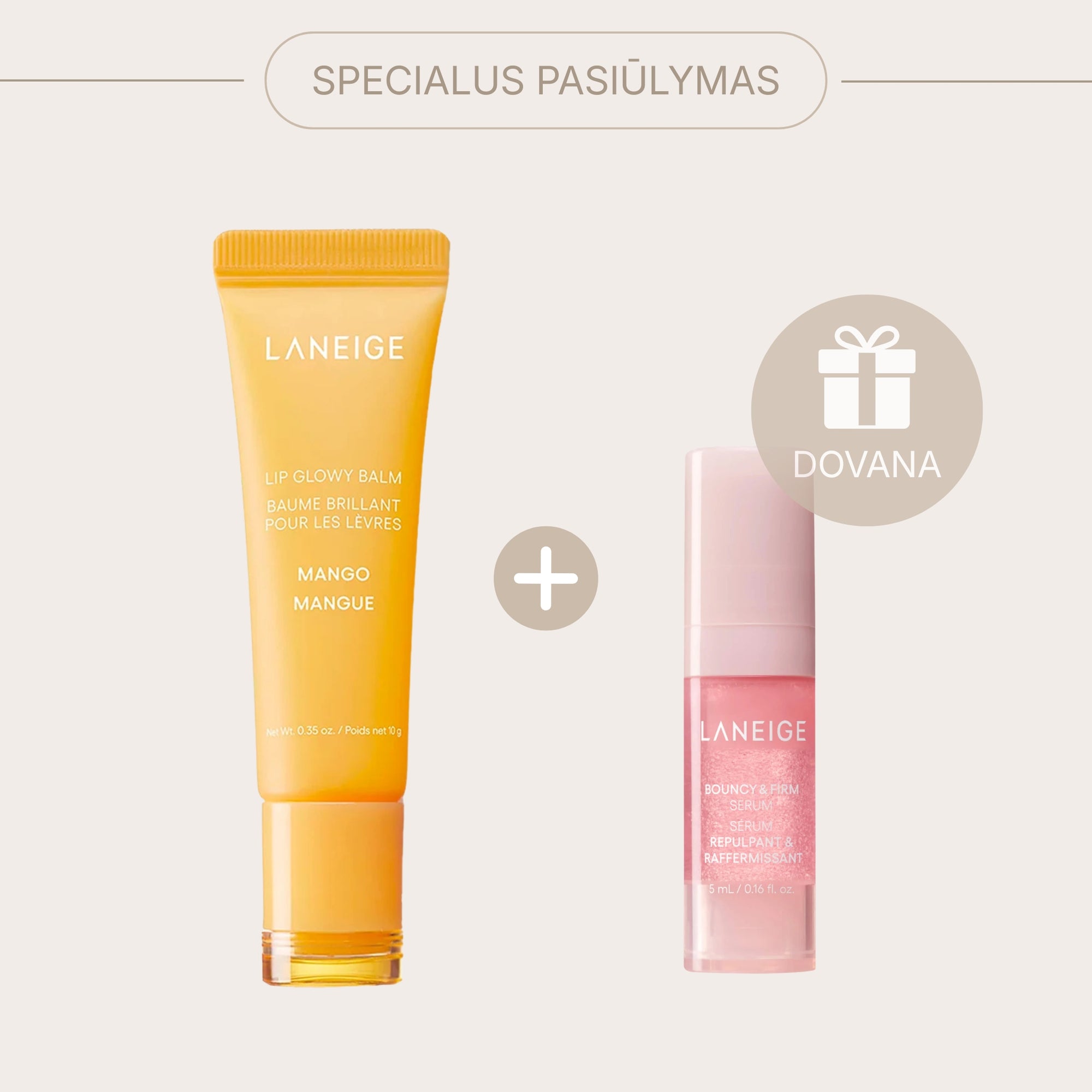 LANEIGE Lip Glowy Balm Mango – drėkinamasis lūpų balzamas + DOVANA