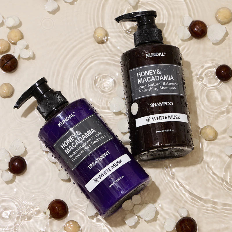 Honey &amp; Macadamia White Musk – plaukų priežiūros rinkinys muskuso aromato
