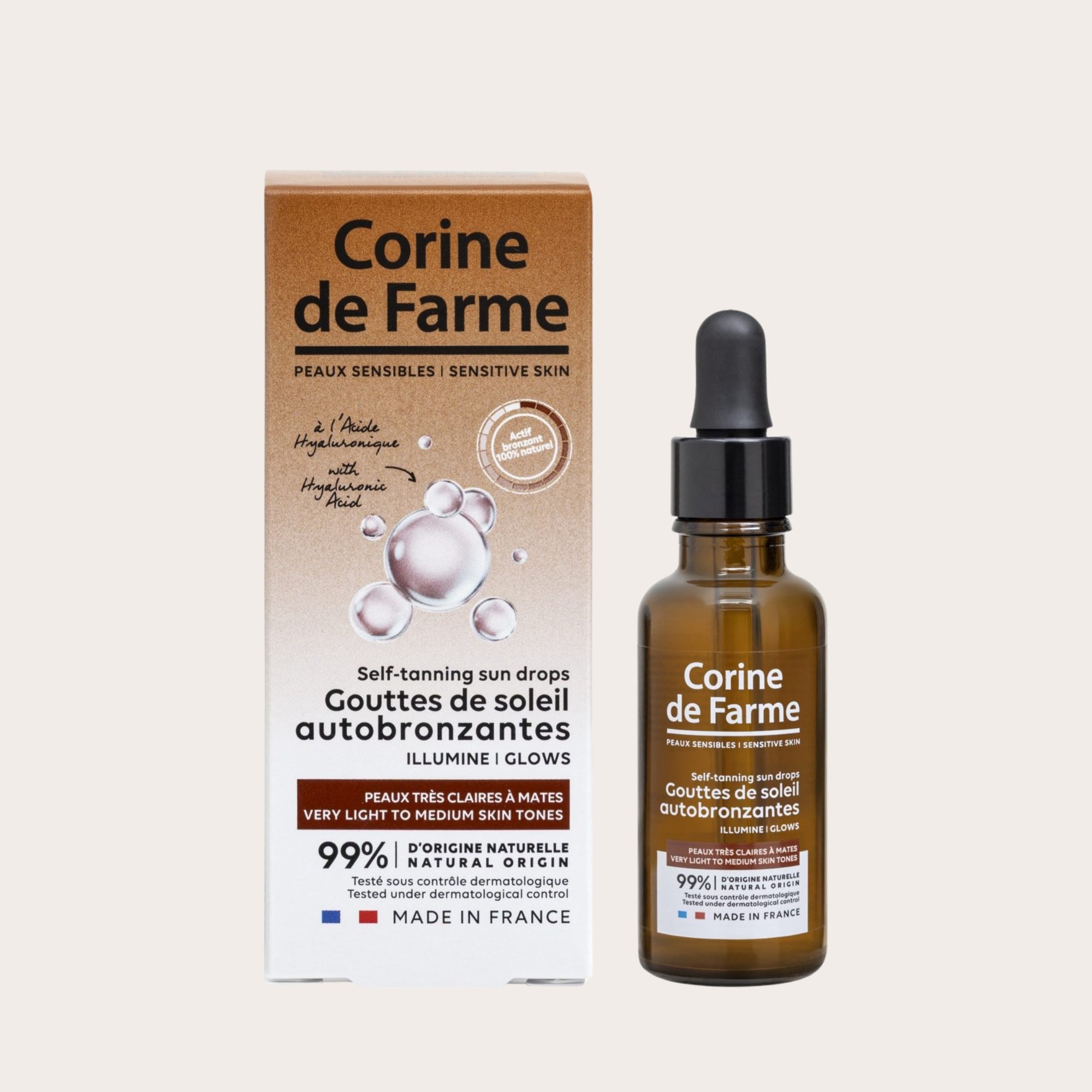 CORINE DE FARME Self-Tanning Sun Drops – savaiminio įdegio lašai veidui