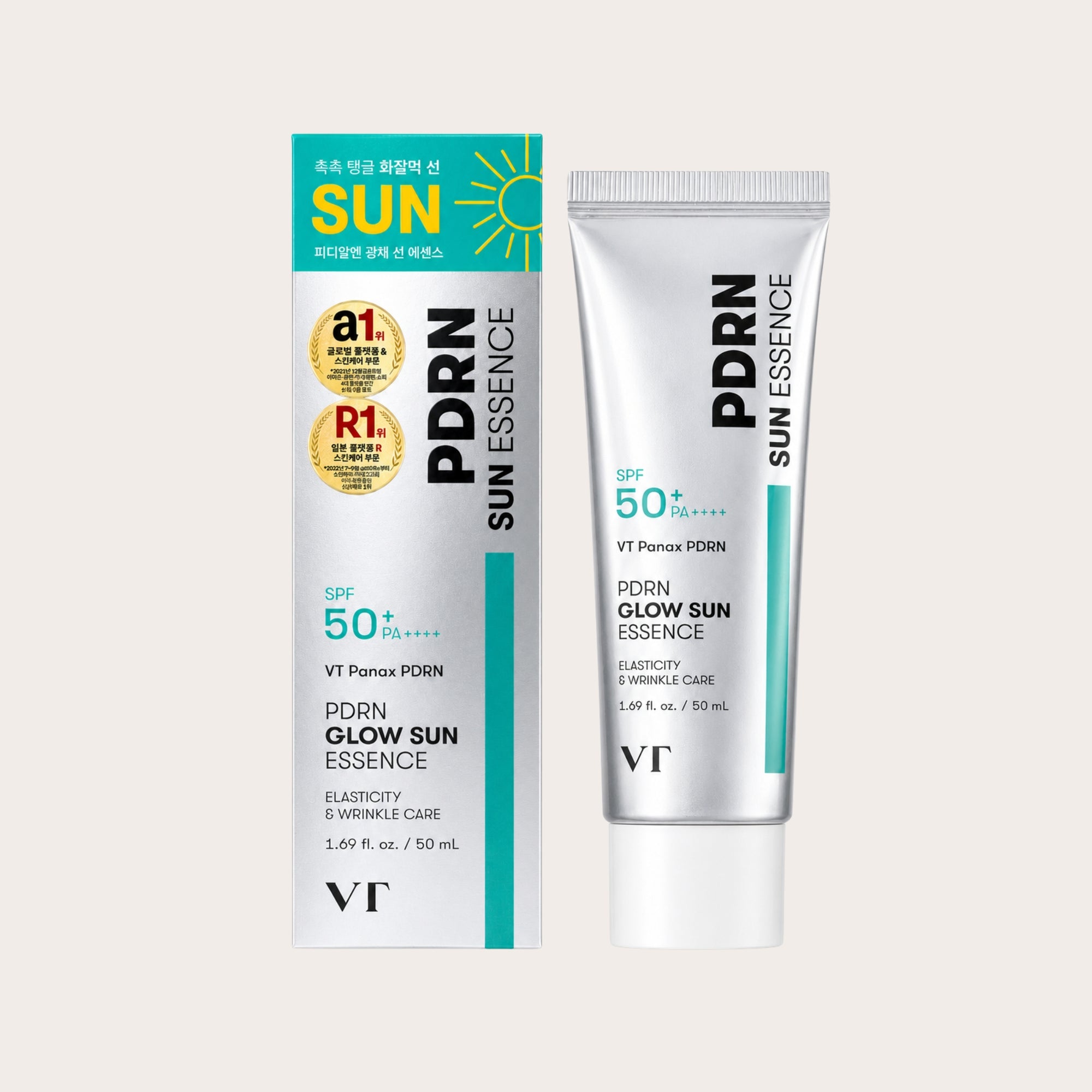 VT COSMETICS PDRN Radiance Sun Essence SPF50+ PA++++ – skaistinanti ir drėkinanti apsauga nuo saulės