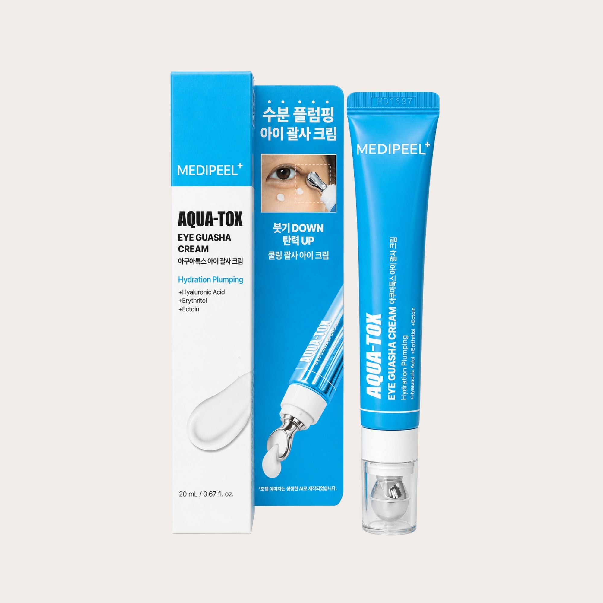 MEDIPEEL Aqua-Tox Eye Guasha Cream – drėkinantis paakių kremas su gua sha aplikatoriumi
