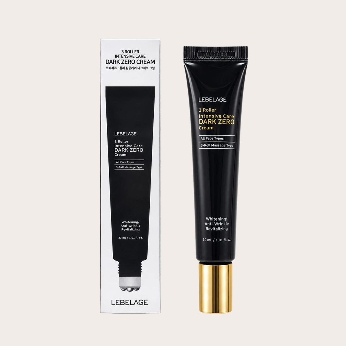 LEBELAGE 3 Roller Intensive Care Dark Zero Cream – skaistinamasis veido kremas su 3 volelių aplikatoriumi