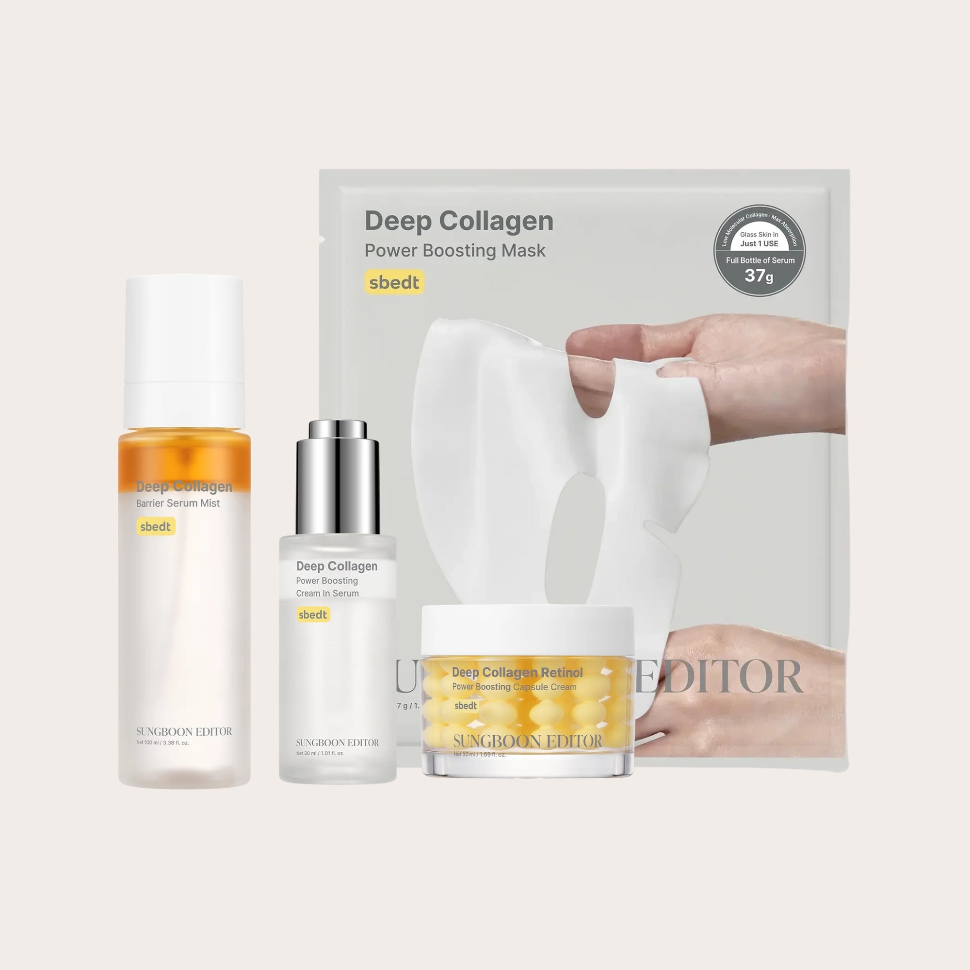 SUNGBOON EDITOR Deep Collagen Power Boosting Routine Set – kolageno odos priežiūros rinkinys