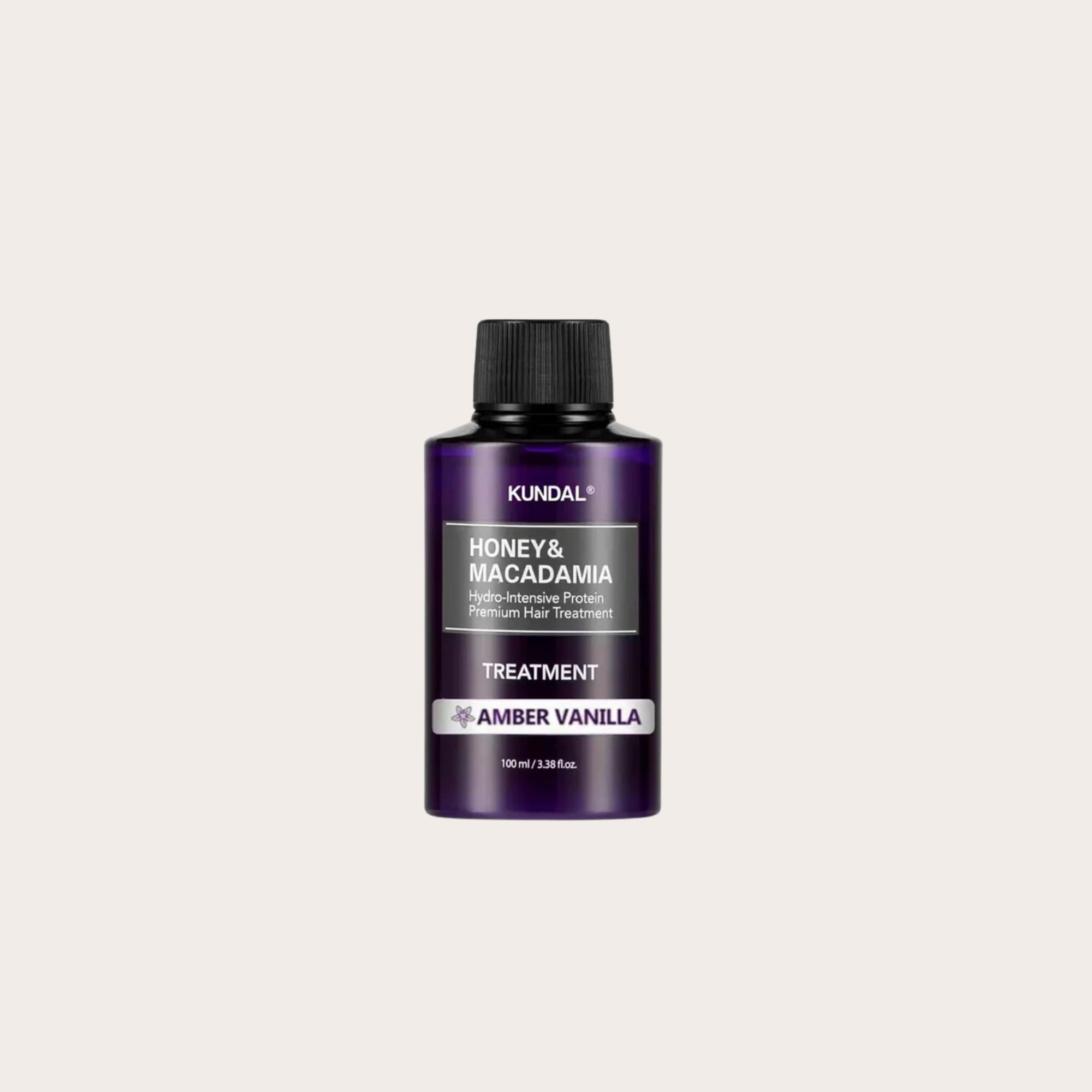 KUNDAL Honey &amp; Macadamia Protein Treatment Amber Vanilla – intensyviai maitinantis gydomasis kondicionierius vanilės aromato