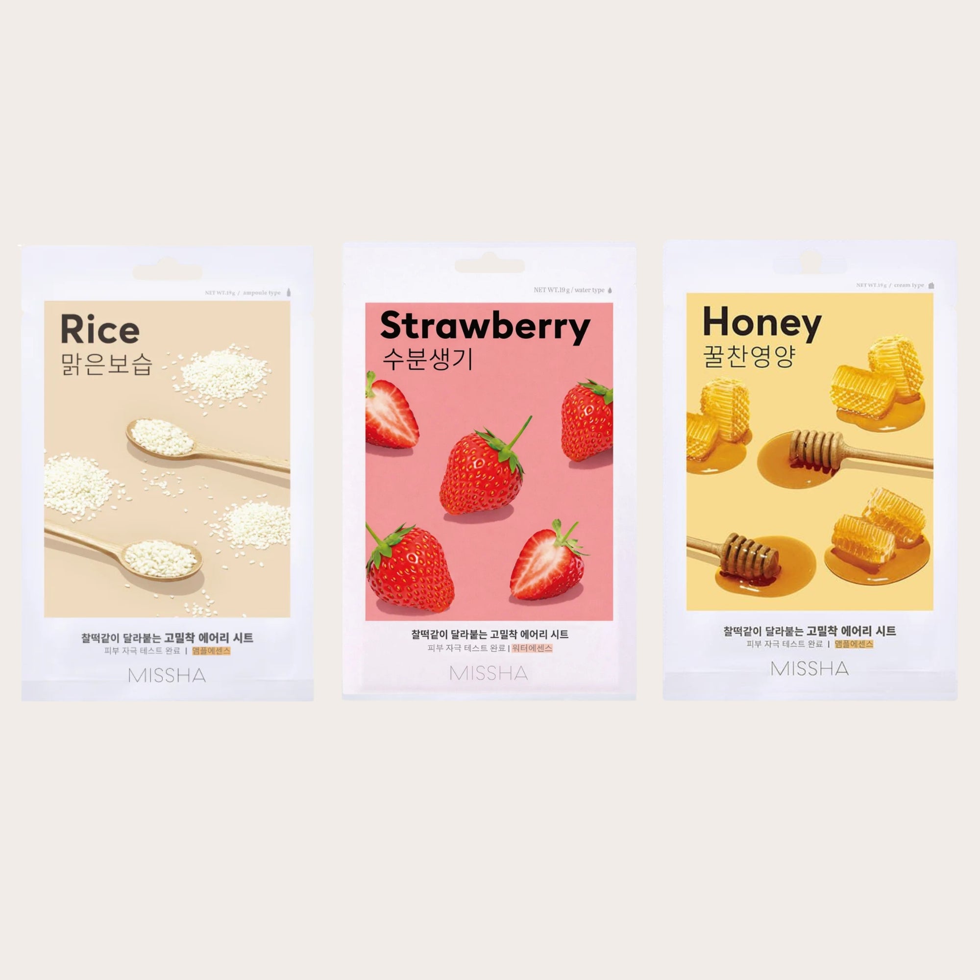 MISSHA Airy Fit Sheet Mask Set - lakštinių veido kaukių rinkinys (3 vnt.)