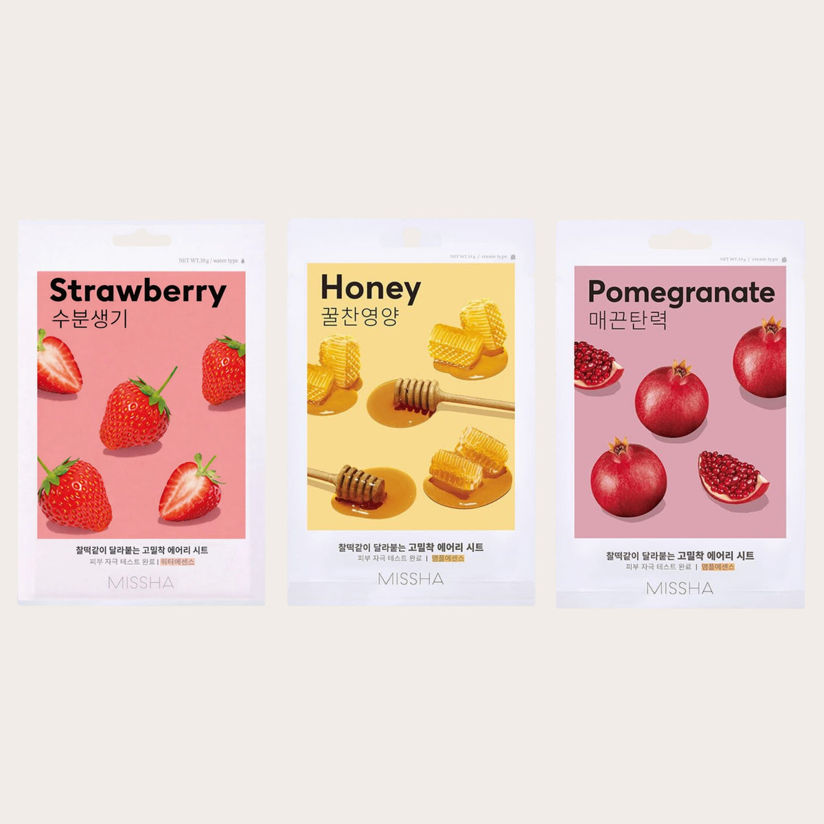 MISSHA Airy Fit Sheet Mask Set - lakštinių veido kaukių rinkinys (3 vnt)