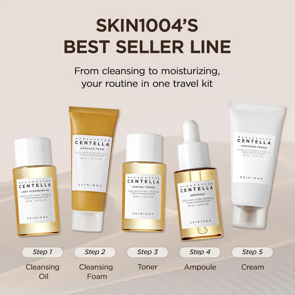 Madagascar Centella Travel Kit – raminantis ir drėkinantis kelioninis veido priežiūros rinkinys