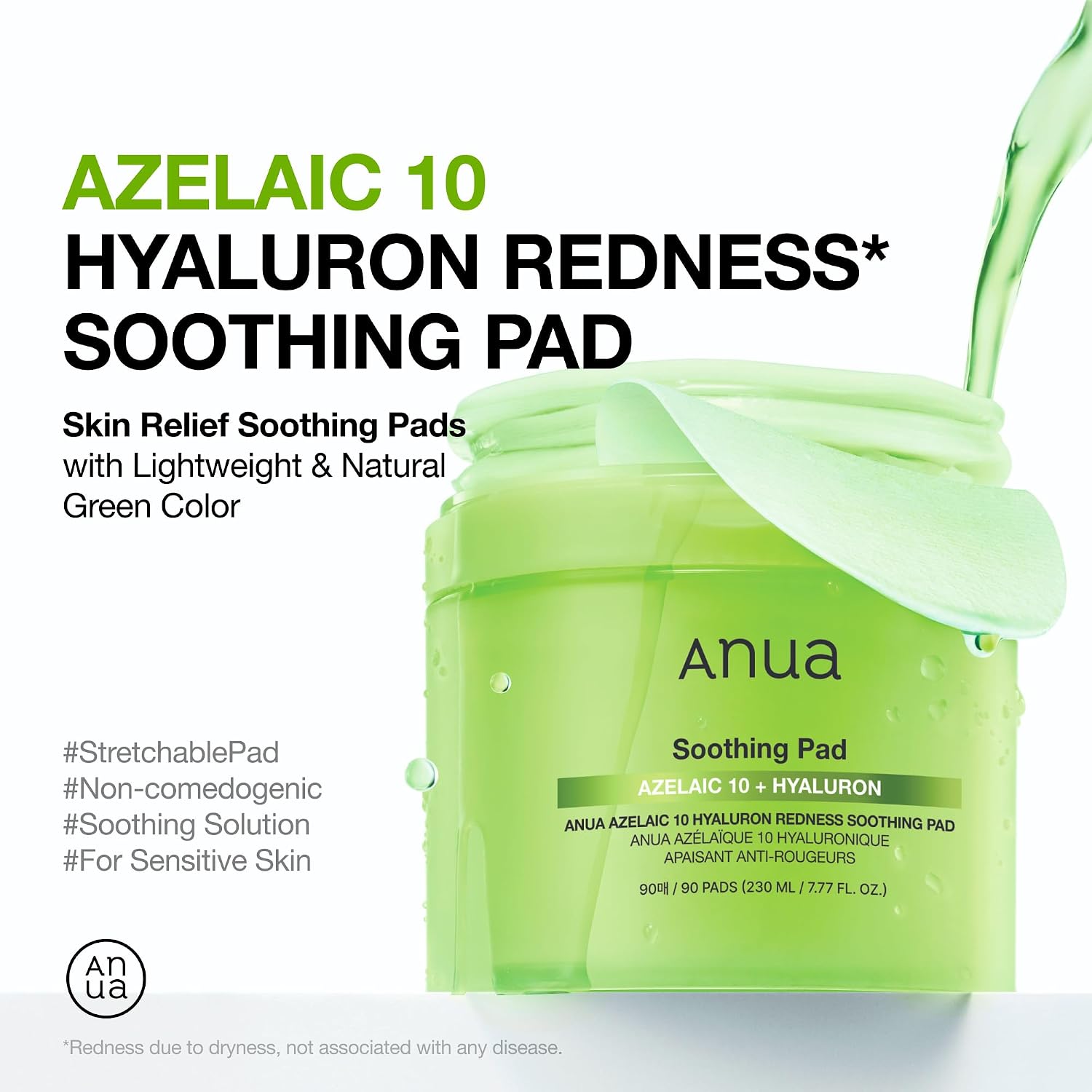ANUA Azelaic Acid 10 Hyaluron Redness Soothing Pad – raminantys ir raudonį mažinantys veido padeliai