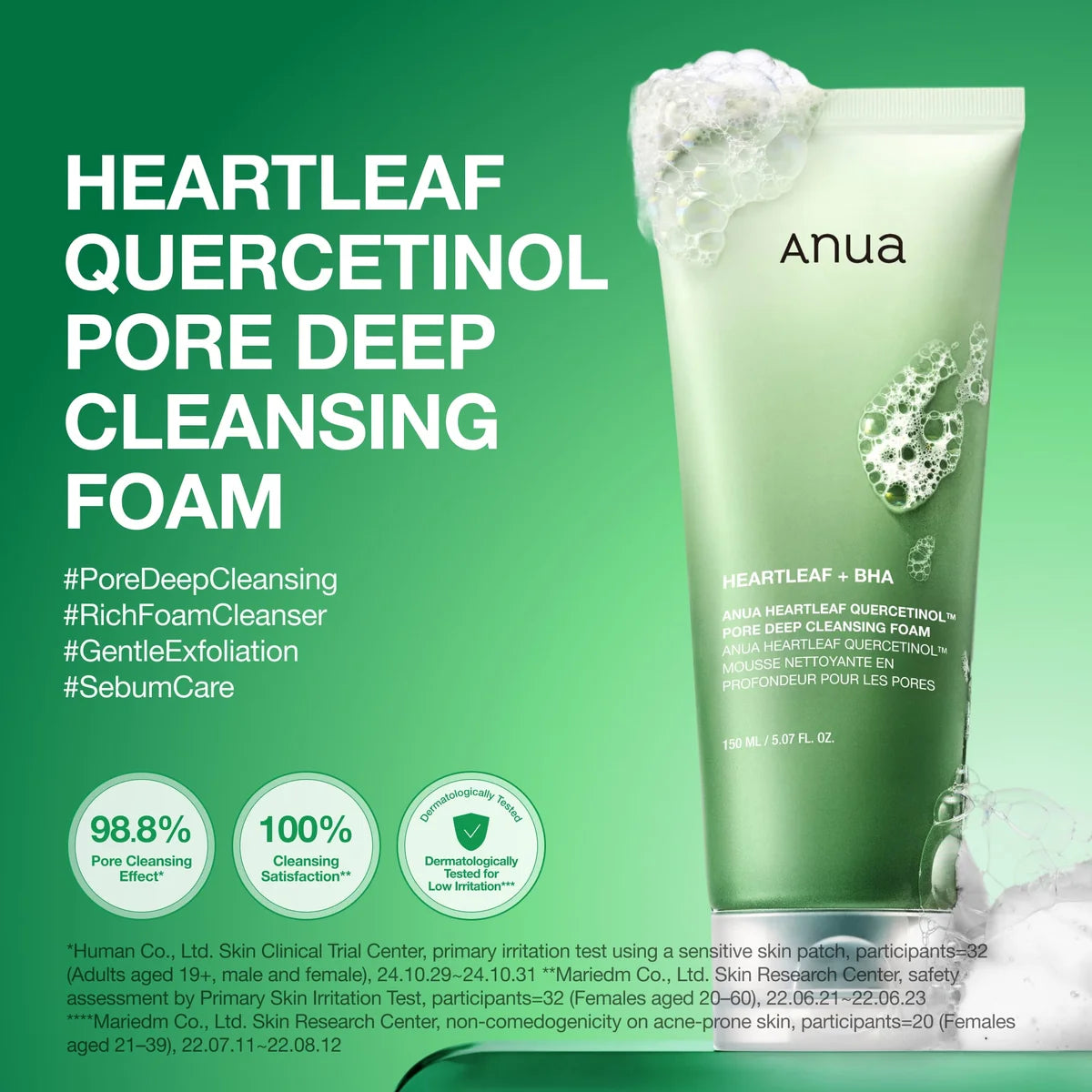ANUA Heartleaf Quercetinol Pore Deep Cleansing Foam – giliai poras valantis veido prausiklis
