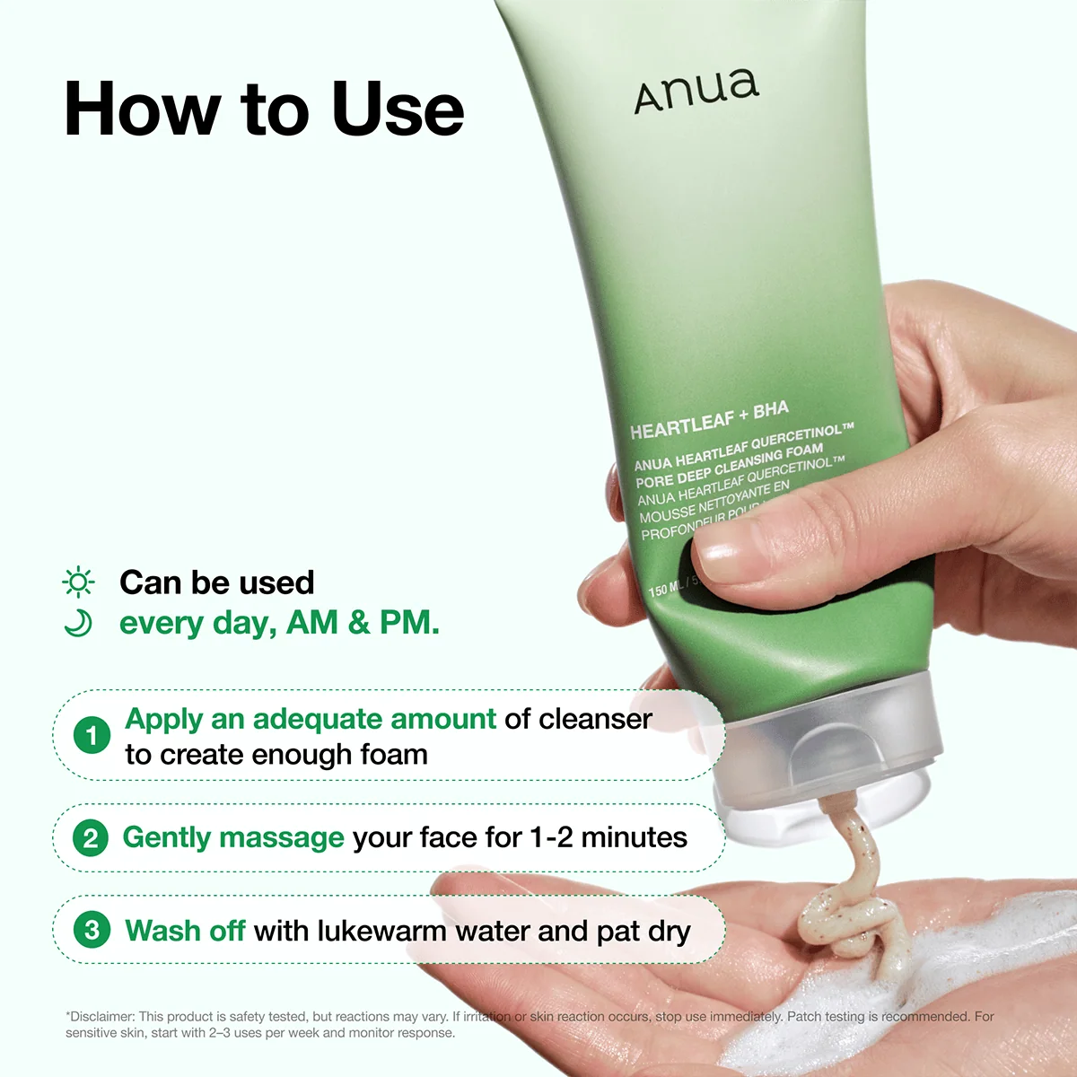 ANUA Heartleaf Quercetinol Pore Deep Cleansing Foam – giliai poras valantis veido prausiklis