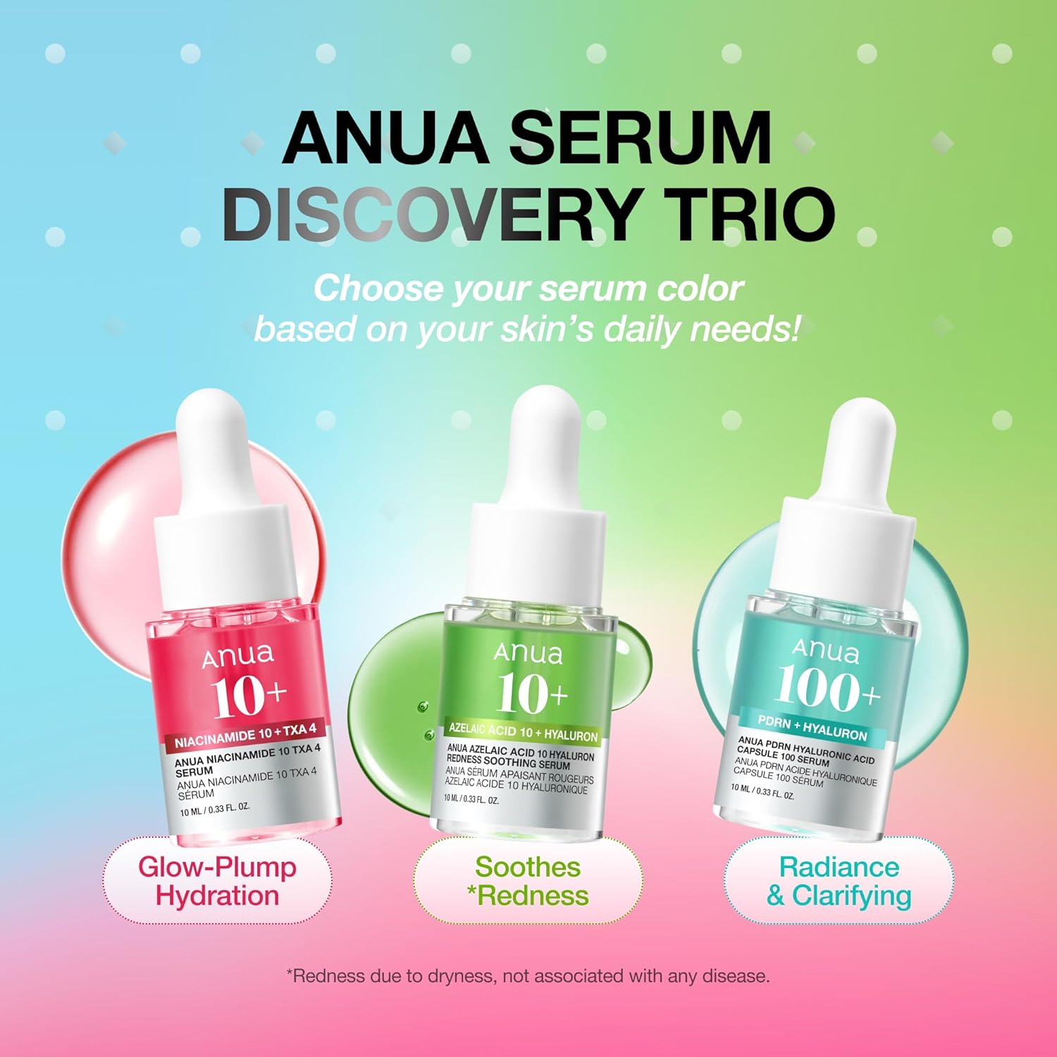 ANUA Serum Discovery Trio - veido serumų rinkinys drėkinimui, pigmentacijos ir raudonio mažinimui