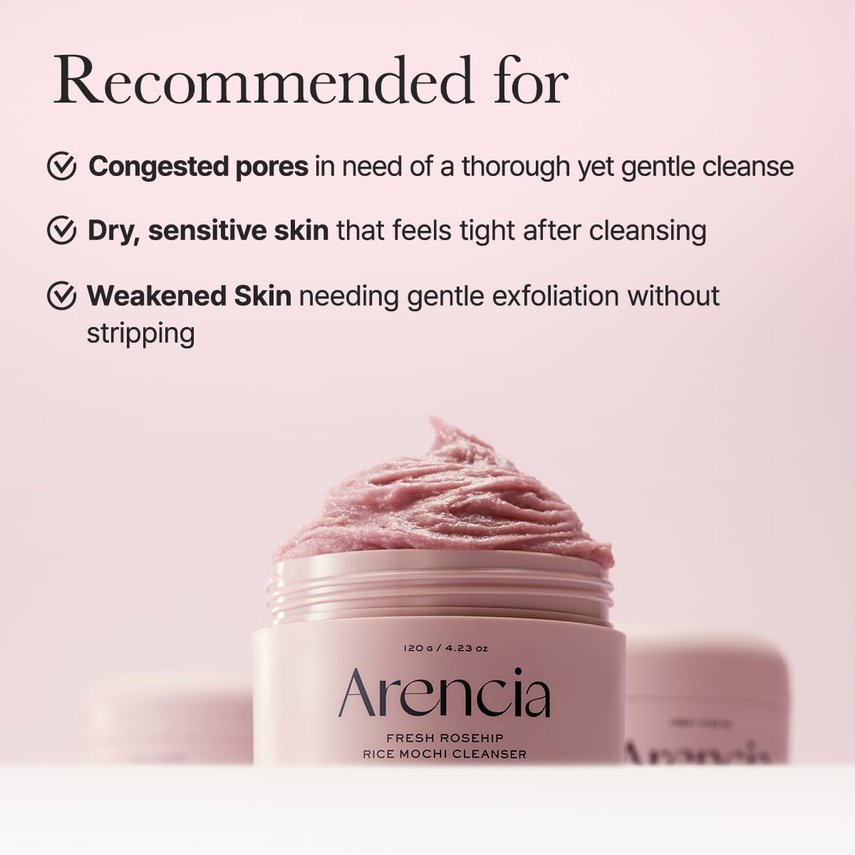 ARENCIA Rosehip Rice Mochi Cleanser - skaistumo suteikiantis veido prausiklis su erškėtuogėmis