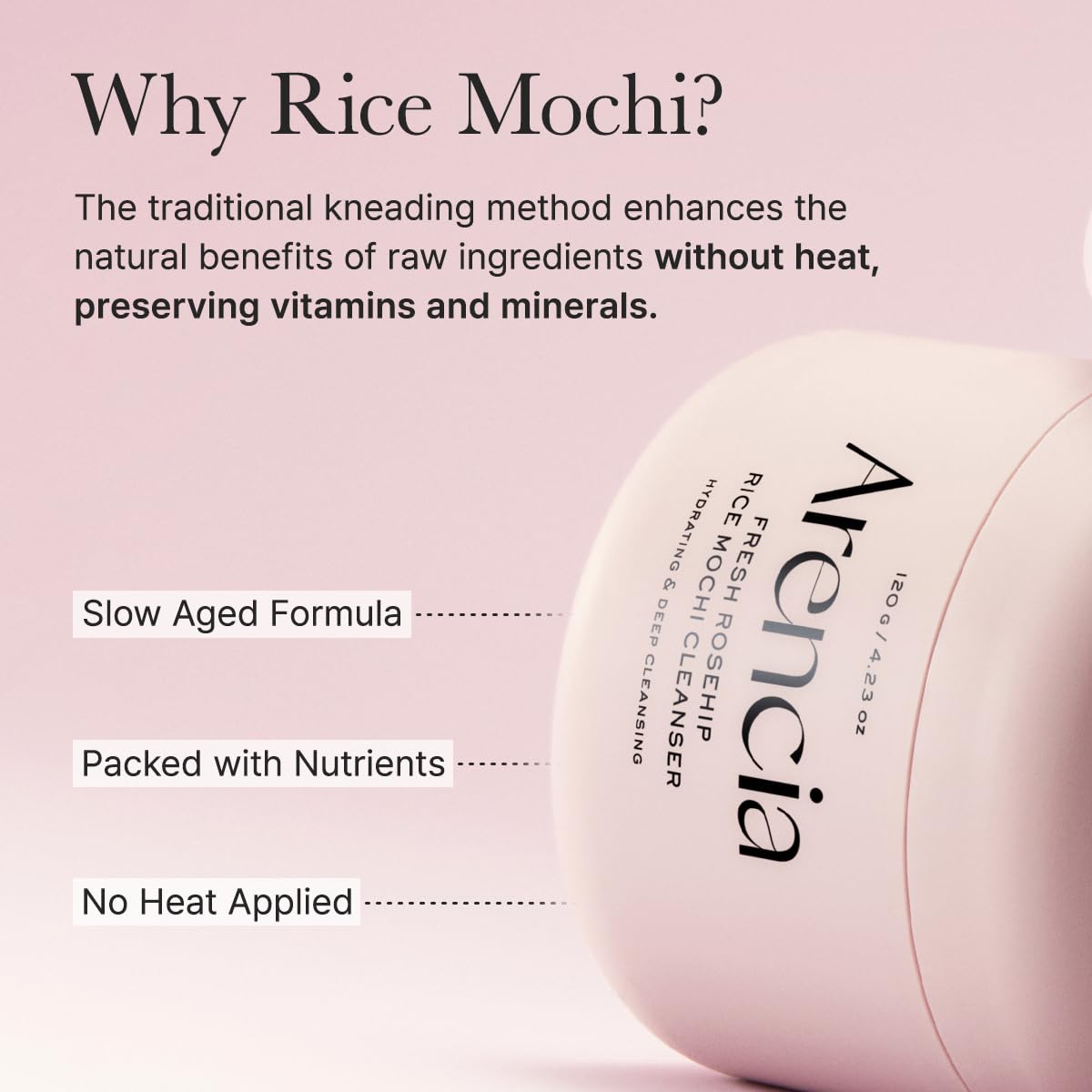 ARENCIA Rosehip Rice Mochi Cleanser - skaistumo suteikiantis veido prausiklis su erškėtuogėmis