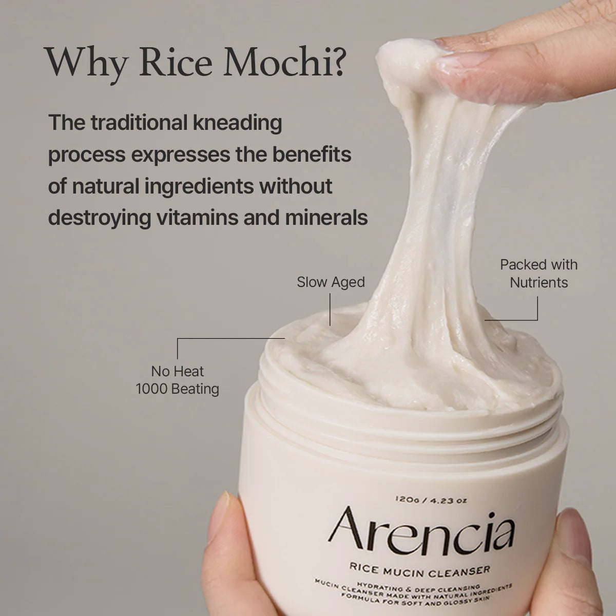 Arencia Rice Mucin Mochi Cleanser - drėkinantis veido prausiklis su ryžių mucinu