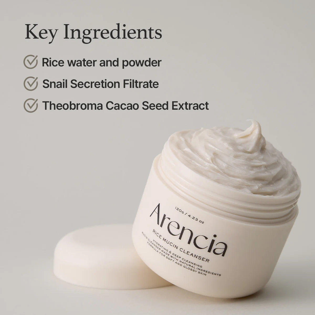 Arencia Rice Mucin Mochi Cleanser - drėkinantis veido prausiklis su ryžių mucinu