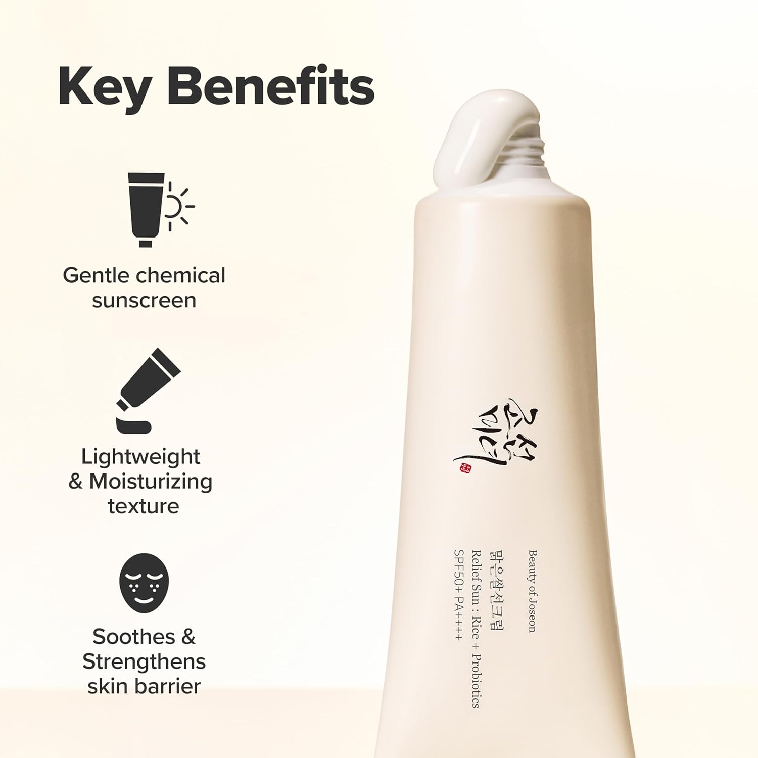 BEAUTY OF JOSEON Relief Sun Rice + Probiotics SPF50+ – drėkinantis apsauginis kremas nuo saulės