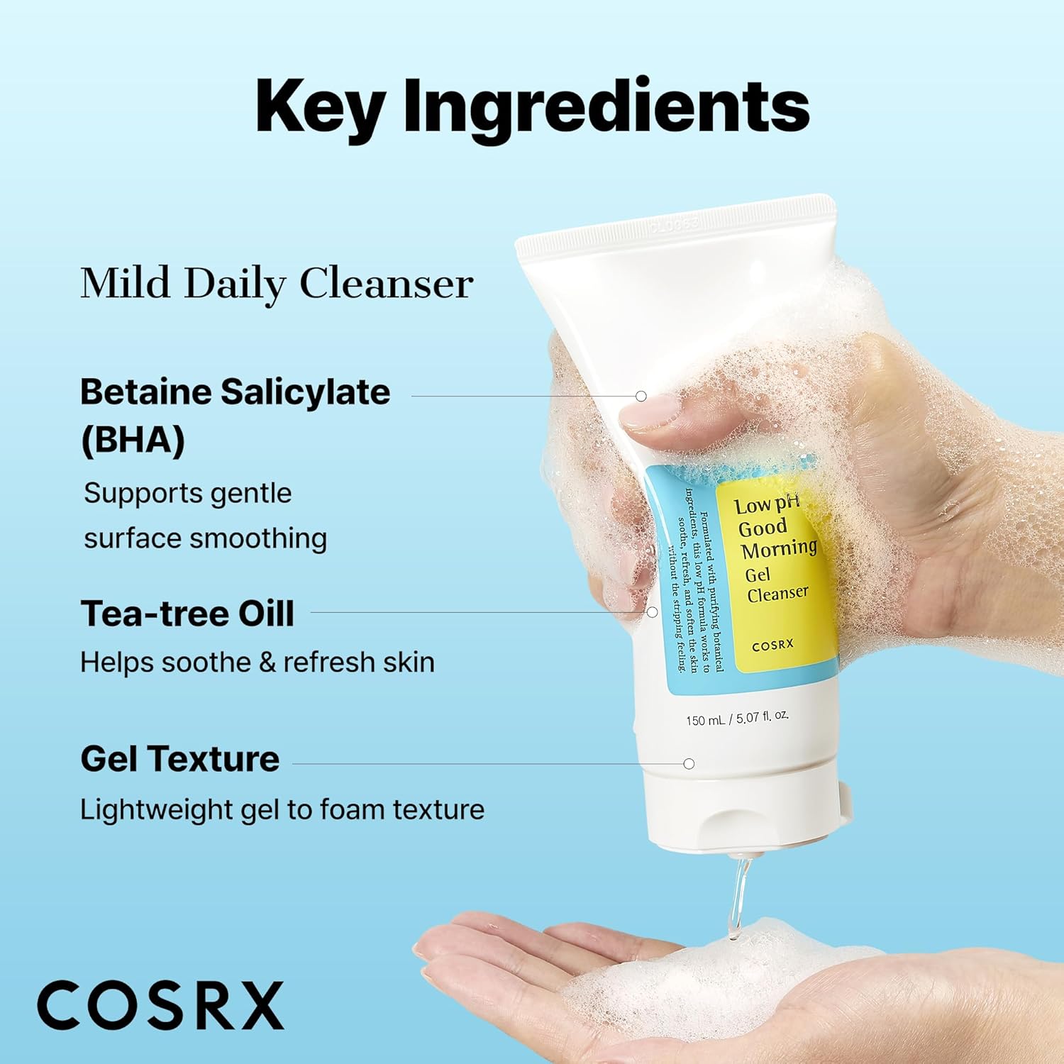 COSRX Low pH Good Morning Gel Cleanser – švelnus veido prausiklis