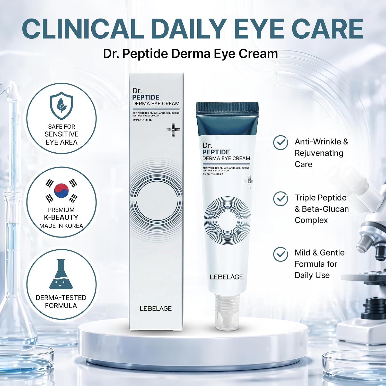 LEBELAGE Dr. Peptide Derma Eye Cream – paakių kremas su peptidais nuo raukšlių