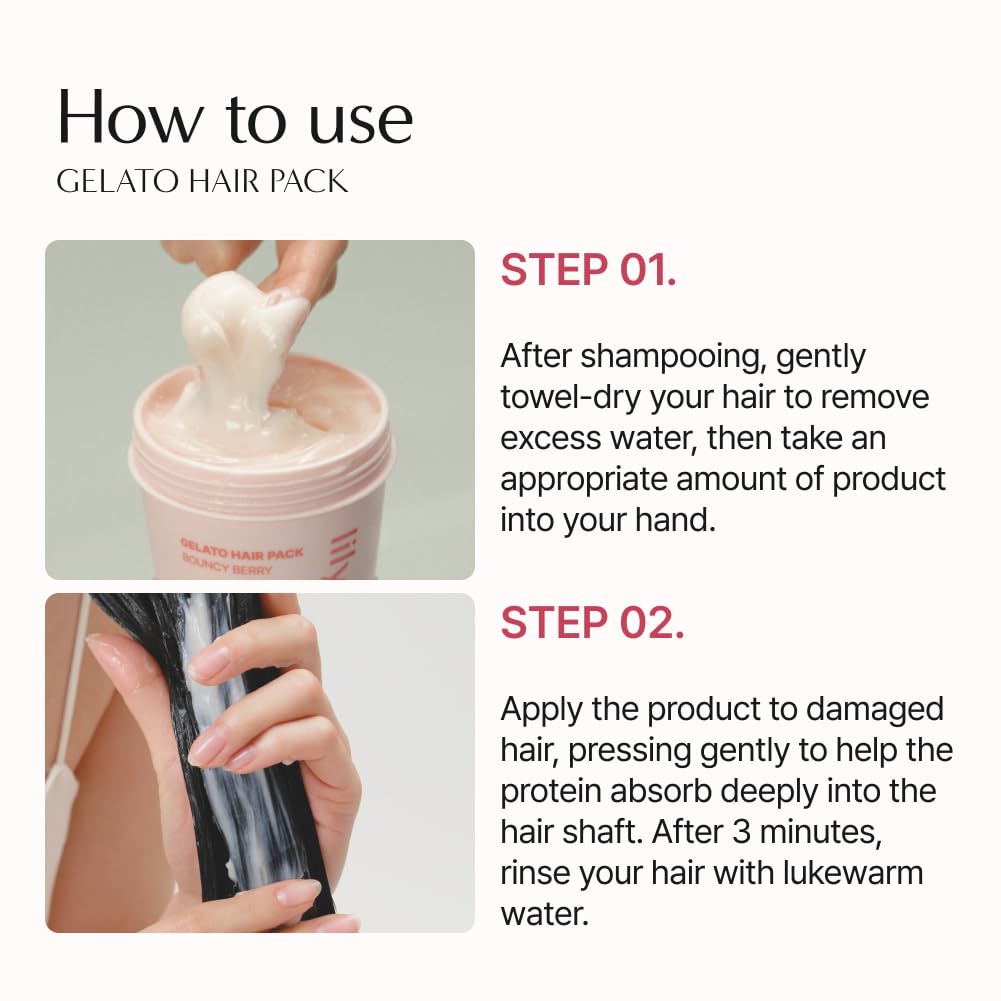 LILYEVE Repair Gelato Hair Pack Bouncy Berry – atkuriamoji plaukų kaukė elastingumui
