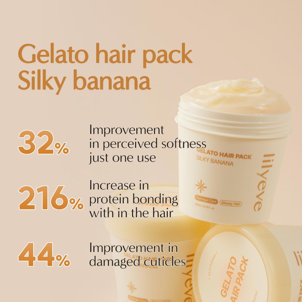 LILYEVE Repair Gelato Hair Pack Silky Banana – atkuriamoji plaukų kaukė žvilgesiui