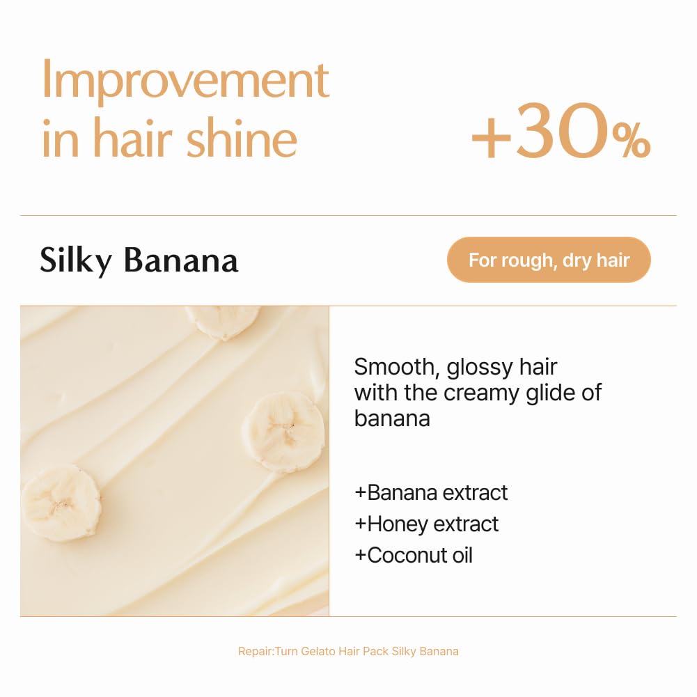 LILYEVE Repair Gelato Hair Pack Silky Banana – atkuriamoji plaukų kaukė žvilgesiui