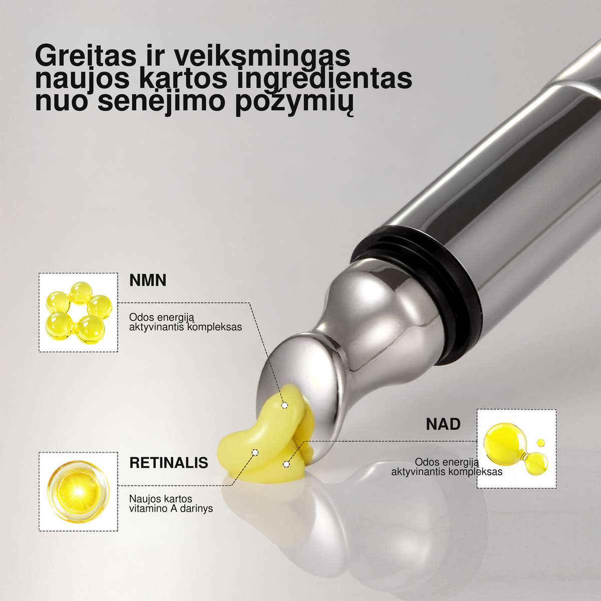 MEDIPEEL Retinal NMN Bounce Shot Eye Cream – stangrinamasis paakių kremas su vibruojančiu aplikatoriumi