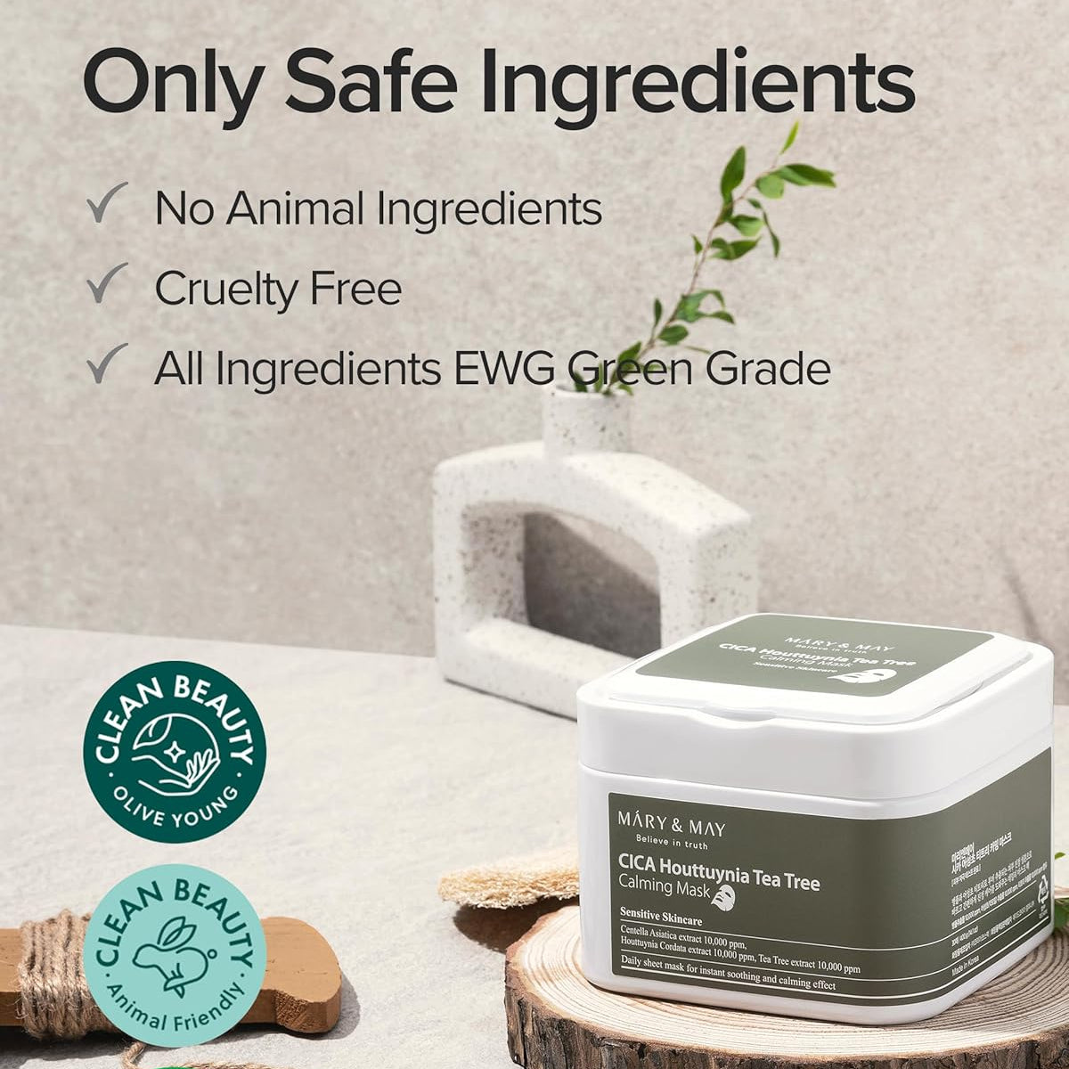 MARY&amp;MAY CICA Houttuynia Tea Tree Calming Mask – raminančios lakštinės veido kaukės (30 vnt)