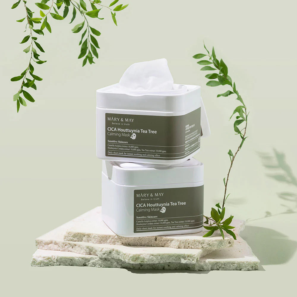 MARY&amp;MAY CICA Houttuynia Tea Tree Calming Mask – raminančios lakštinės veido kaukės (30 vnt)