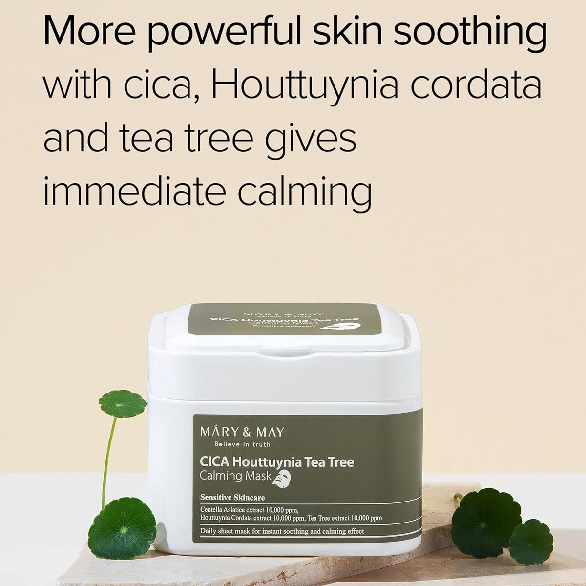 MARY&amp;MAY CICA Houttuynia Tea Tree Calming Mask – raminančios lakštinės veido kaukės (30 vnt)