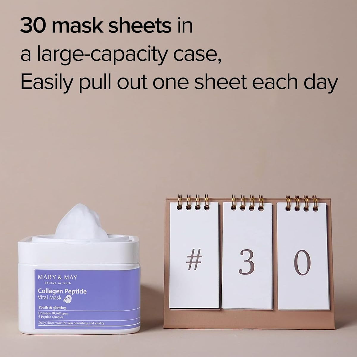 MARY&amp;MAY Collagen Peptide Vital Mask – stangrinančios lakštinės veido kaukės (30 vnt)