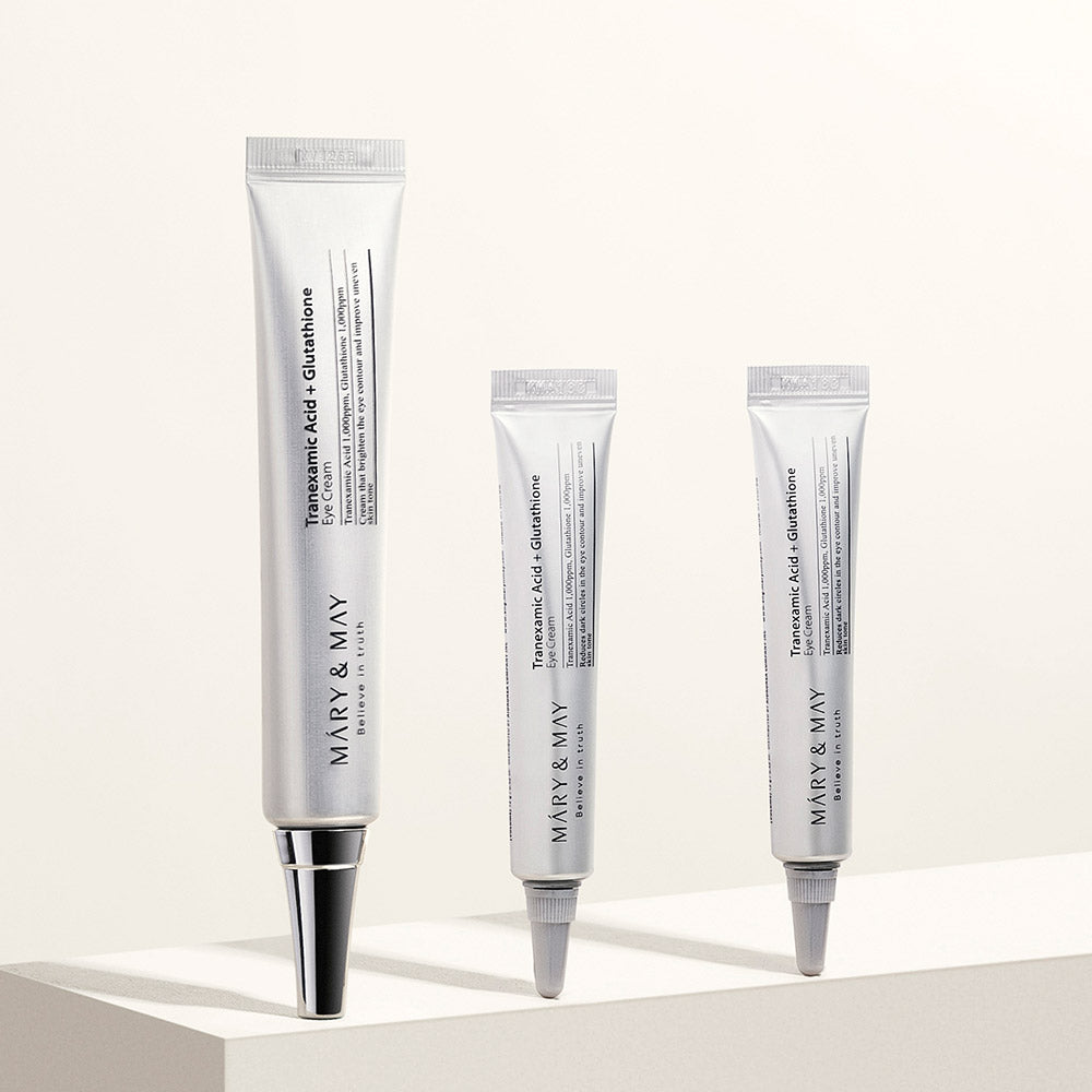 MARY&amp;MAY Tranexamic Acid + Glutathione Eye Cream Special Set – šviesinantis paakių kremų rinkinys (1+2 vnt)